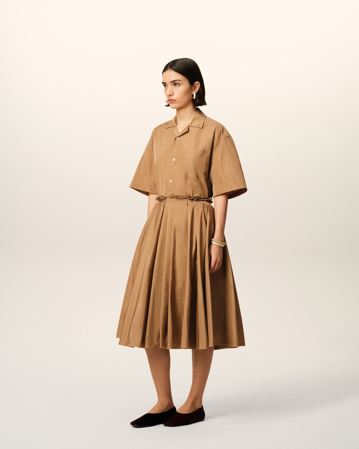 Brown Taffetas Midi Corolla Skirt