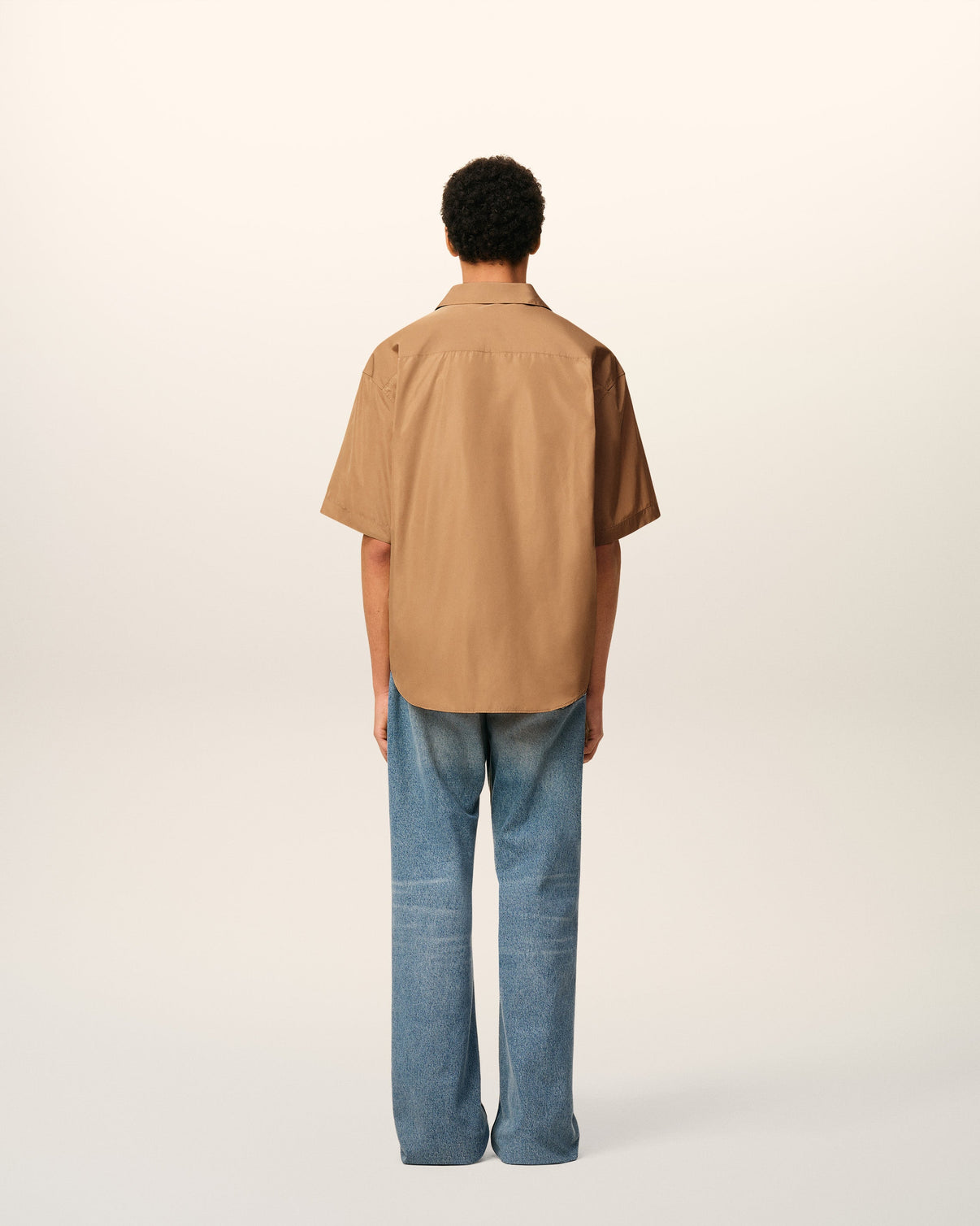 Brown Taffetass Short Sleeved Boxy Shirt