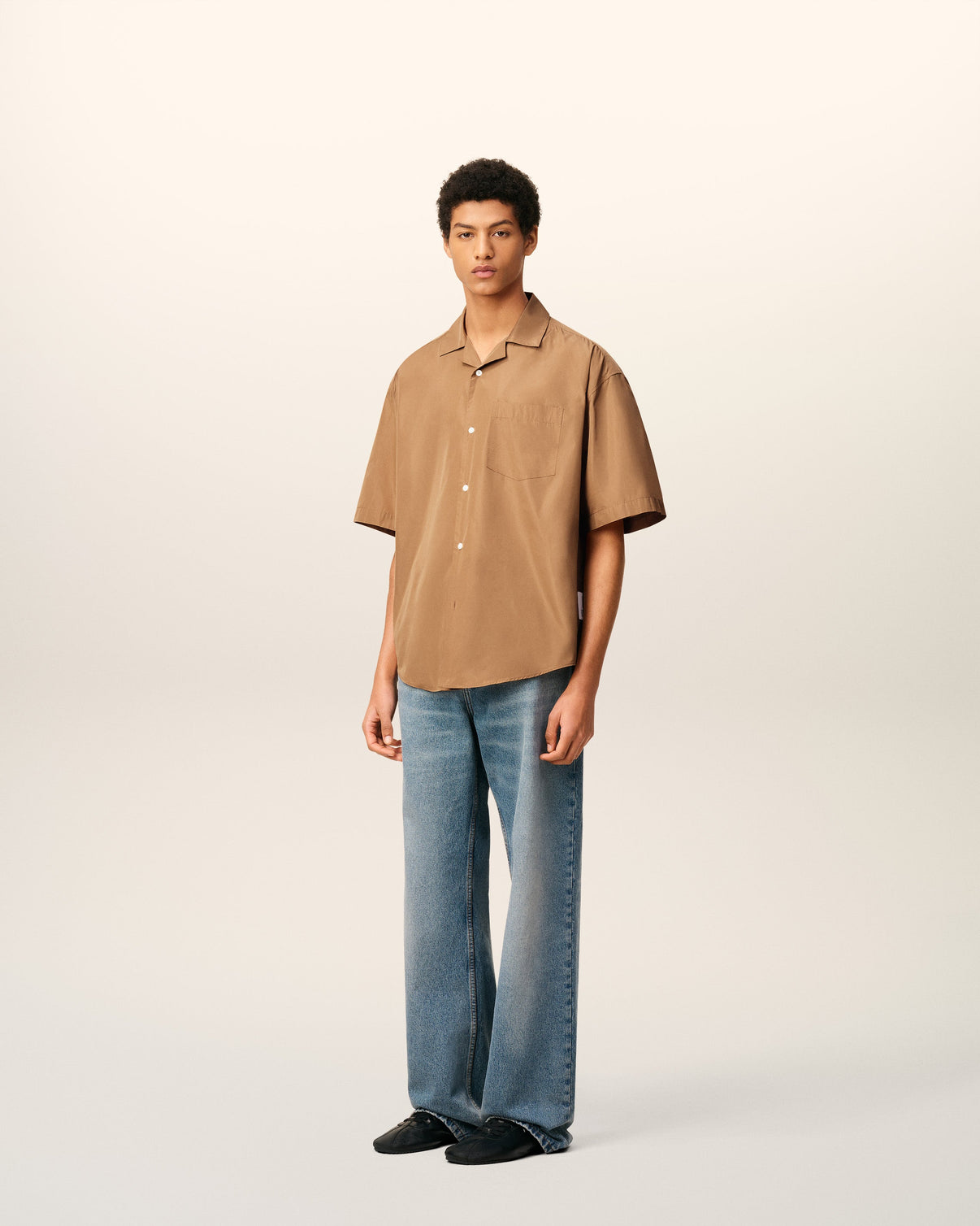 Brown Taffetass Short Sleeved Boxy Shirt