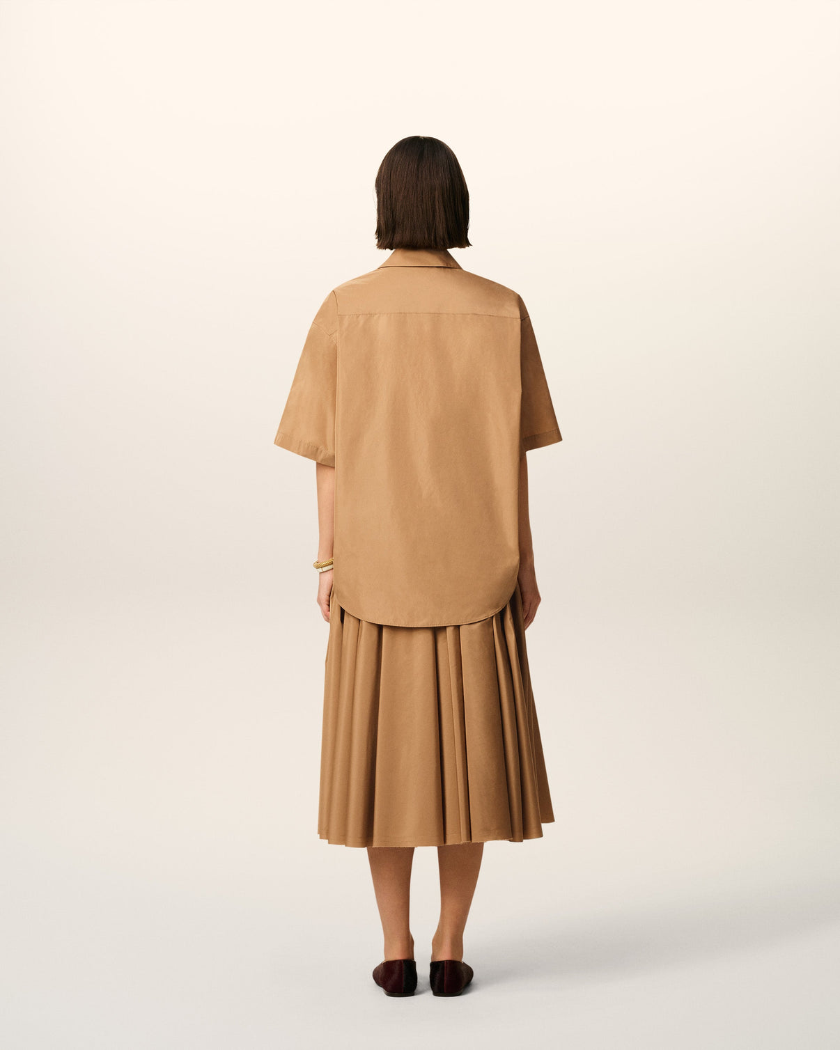 Brown Taffetass Short Sleeved Boxy Shirt