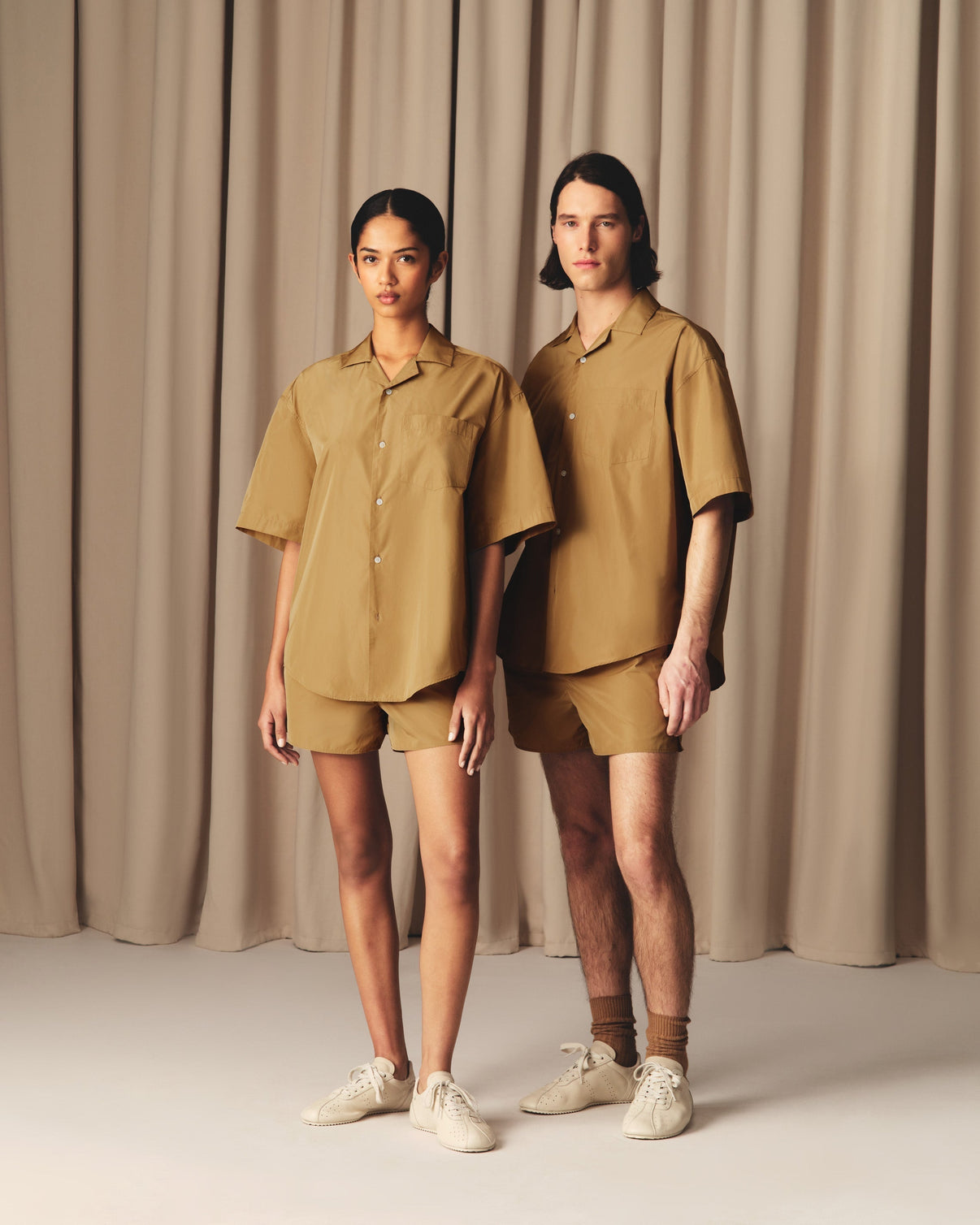 Brown Taffetass Short Sleeved Boxy Shirt