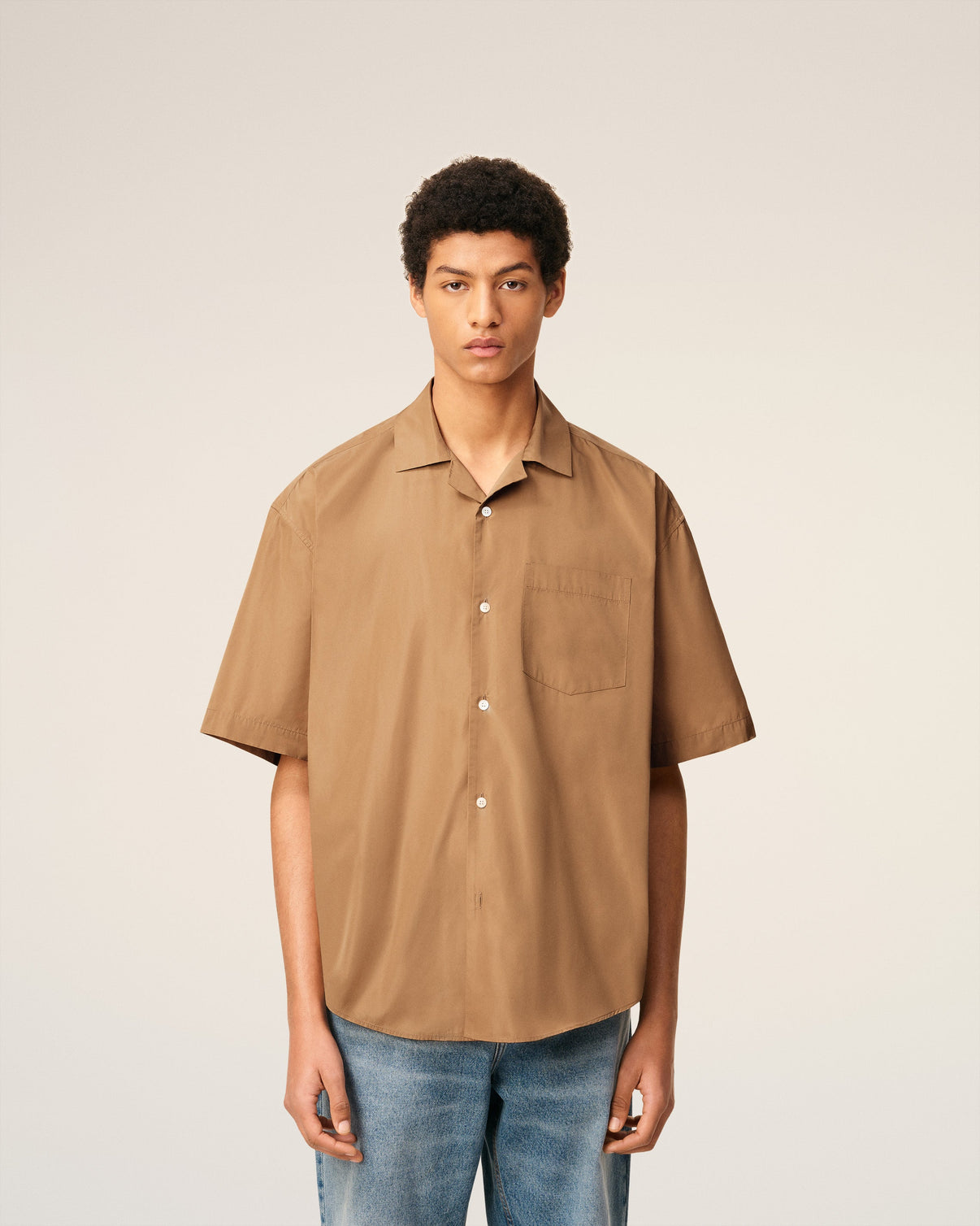Brown Taffetass Short Sleeved Boxy Shirt