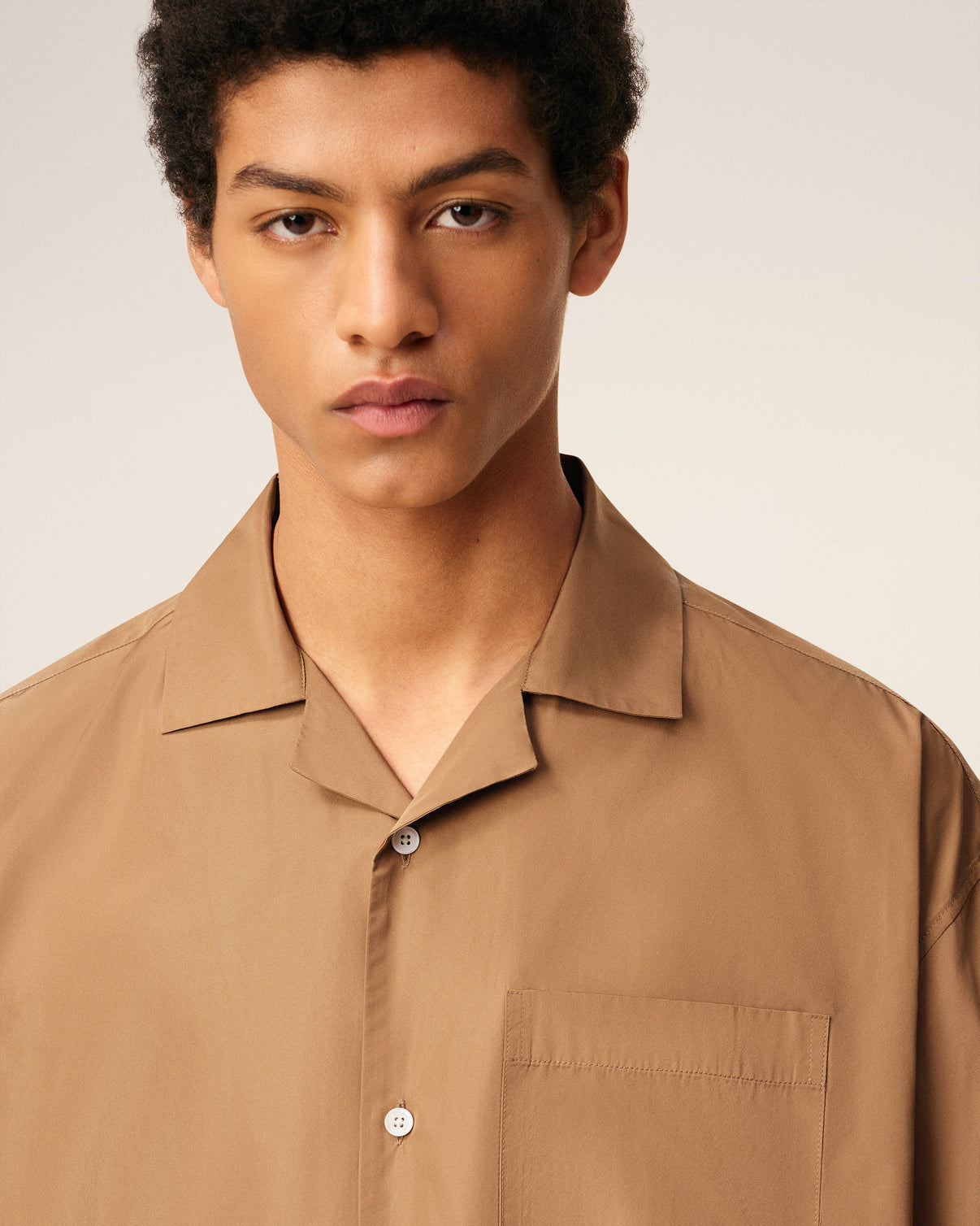Brown Taffetass Short Sleeved Boxy Shirt