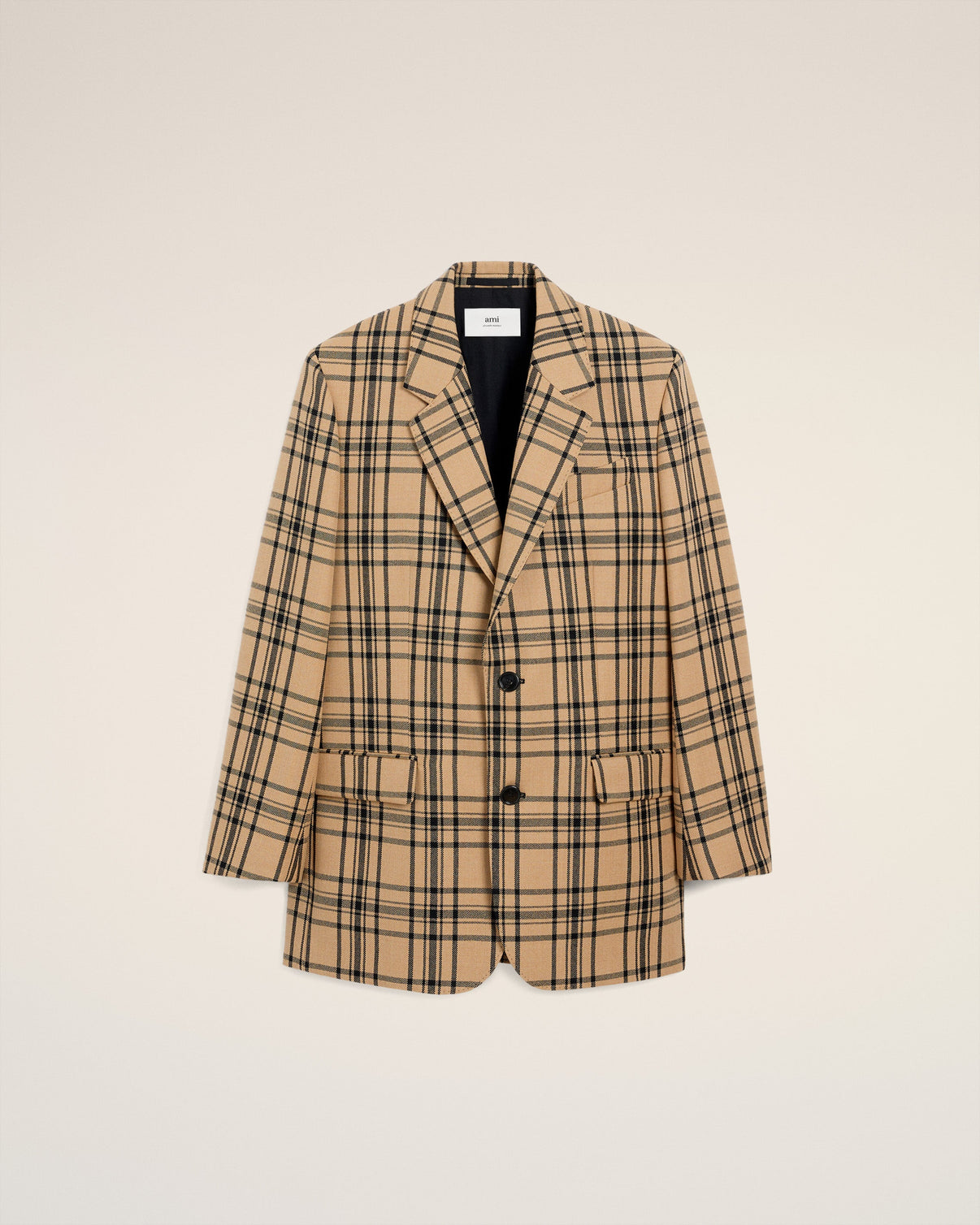 Brown Wool Checked Loose Jacket