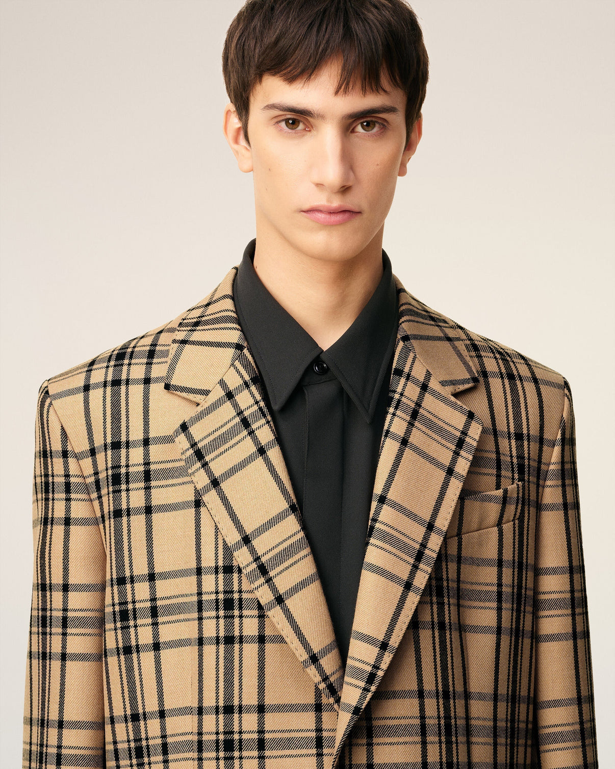 Brown Wool Checked Loose Jacket