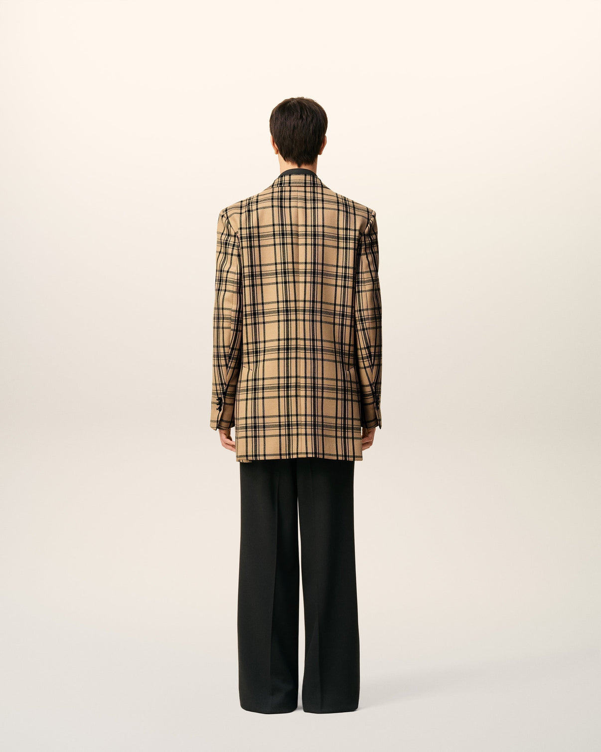 Brown Wool Checked Loose Jacket