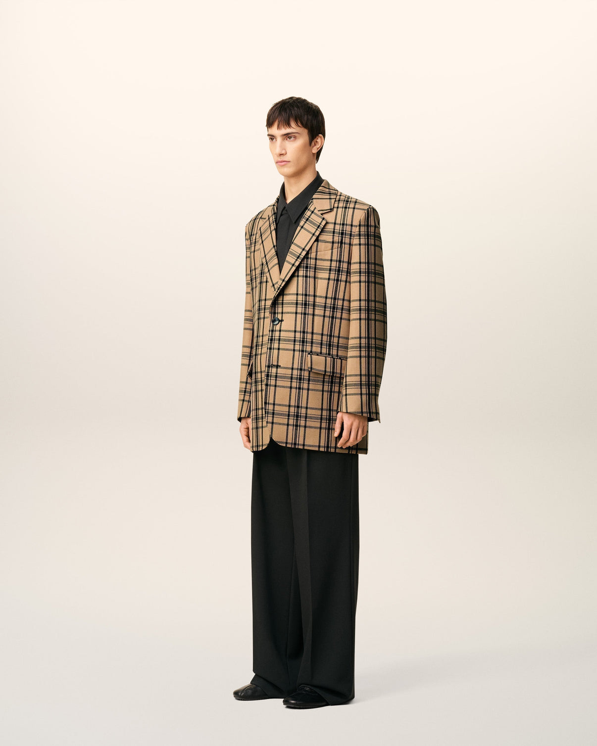 Brown Wool Checked Loose Jacket