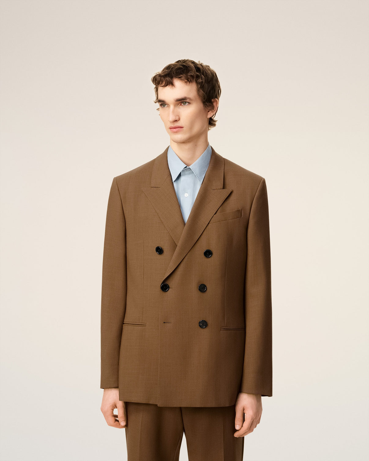 Brown Wool Double Breasted Jacket