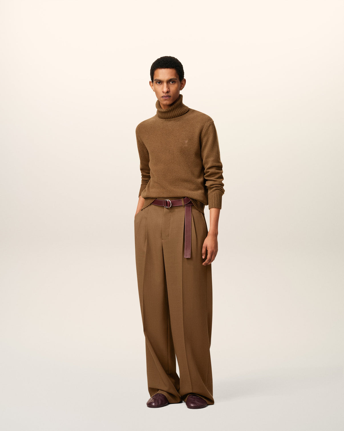 Brown Wool Tabs Wide Trousers