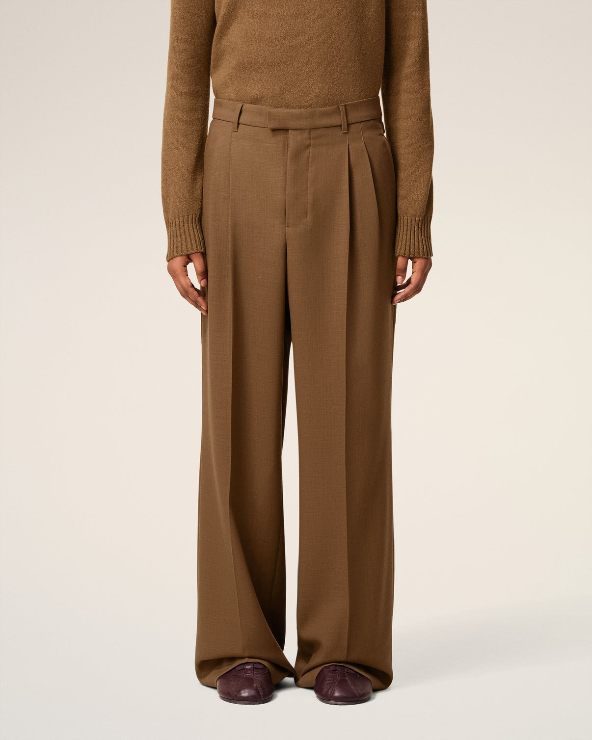 Brown Wool Tabs Wide Trousers