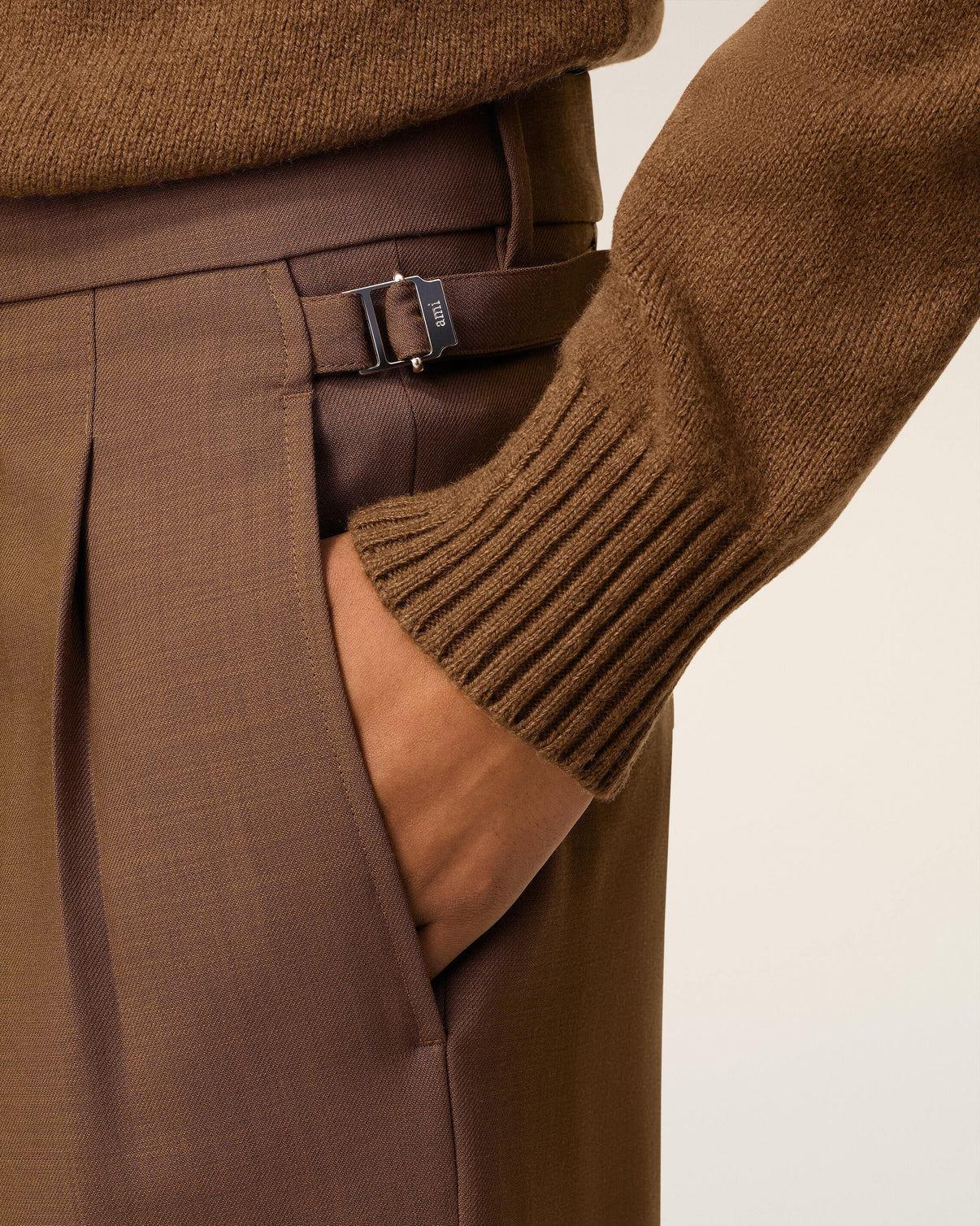Brown Wool Tabs Wide Trousers