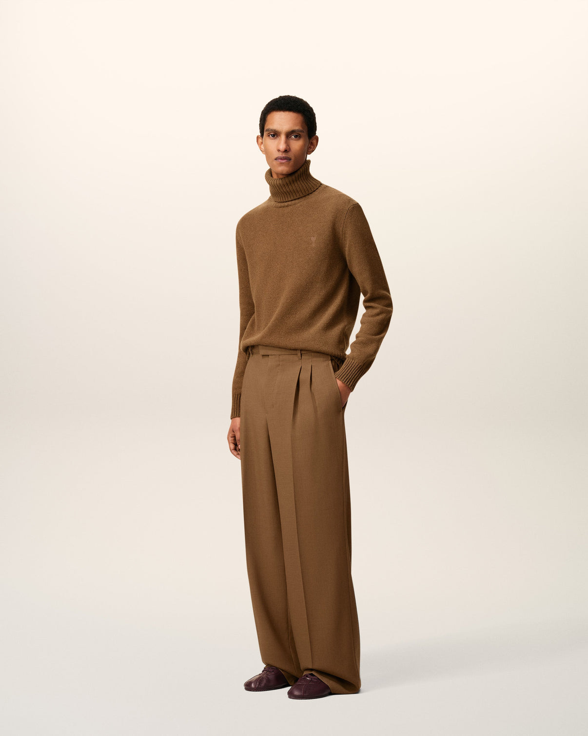 Brown Wool Tabs Wide Trousers