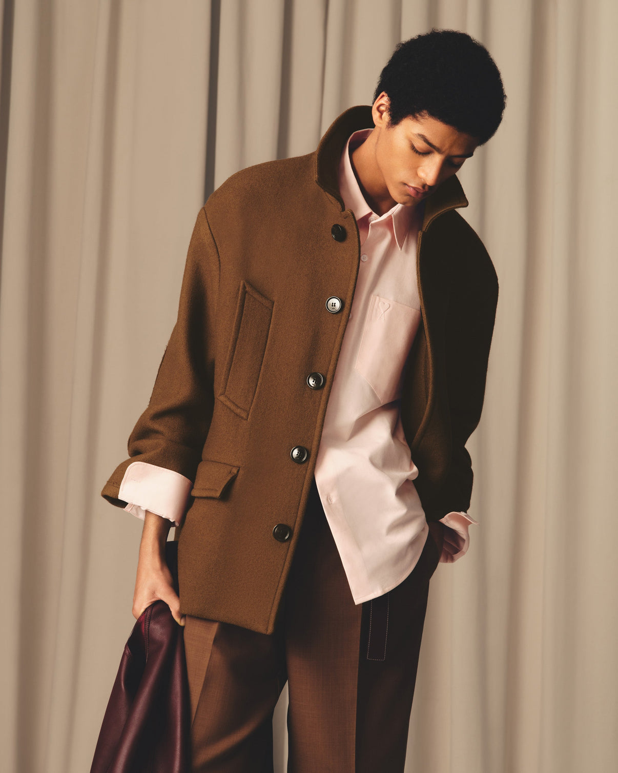 Brown Wool Tabs Wide Trousers