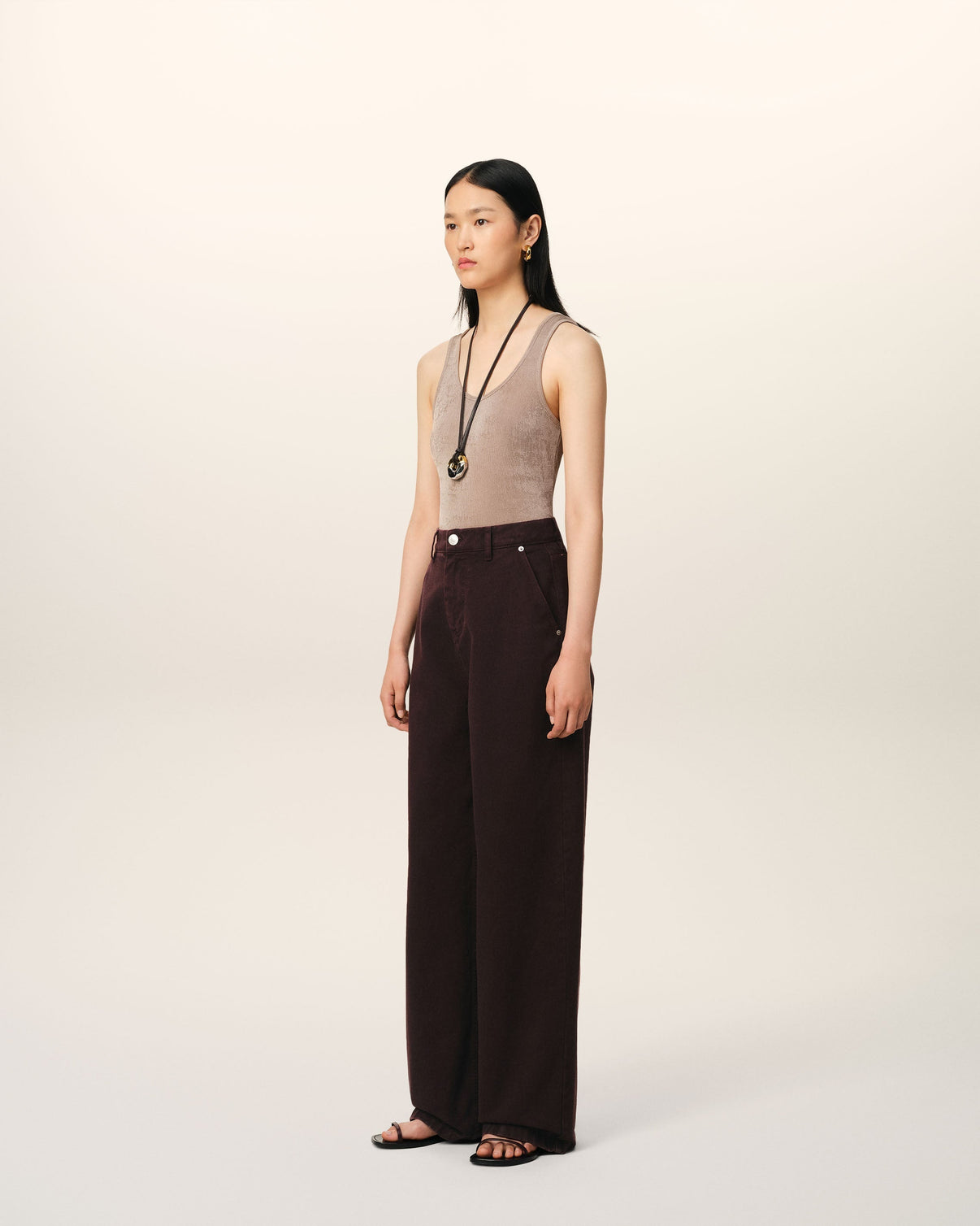 Burgundy Cotton Wide Fit Jeans