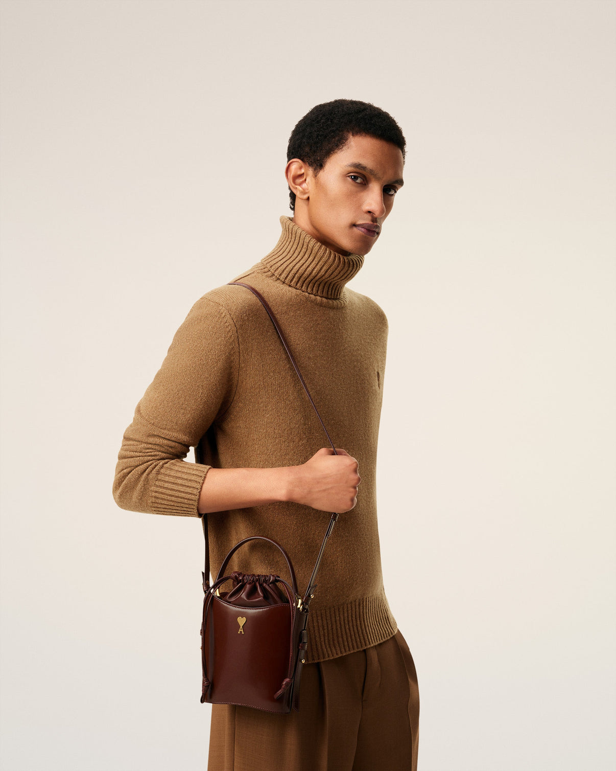 Burgundy Glazed Leather Mini Paris Paris Bucket Bag