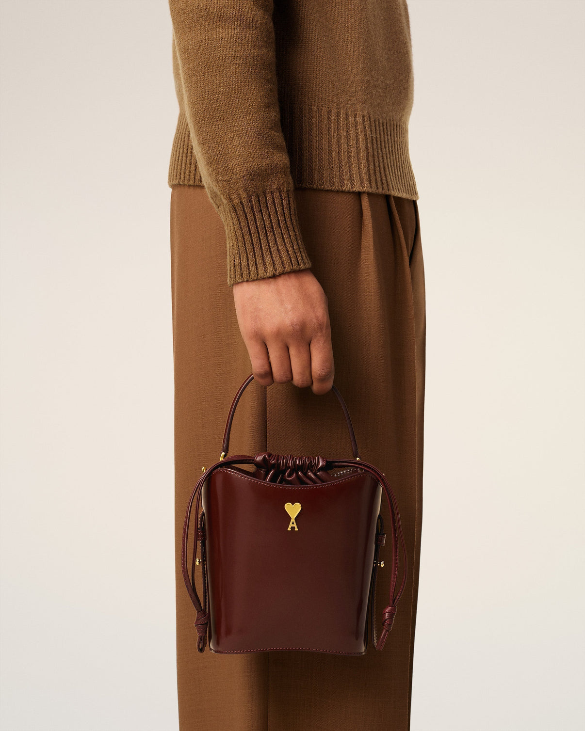 Burgundy Glazed Leather Mini Paris Paris Bucket Bag