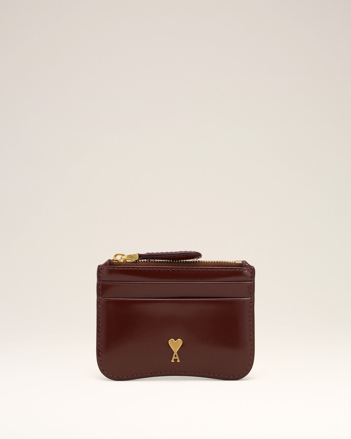 Burgundy Glazed Leather Paris Paris Zipped Card Holder