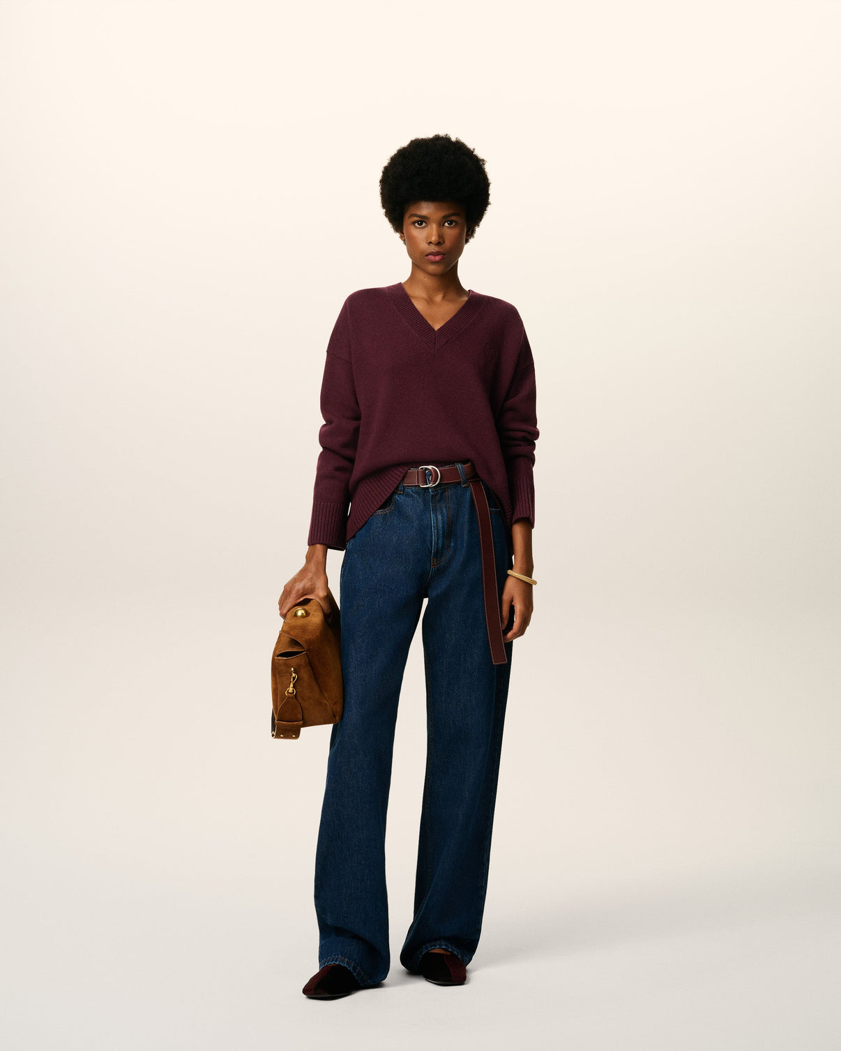 Burgundy Wool V Neck Sweater