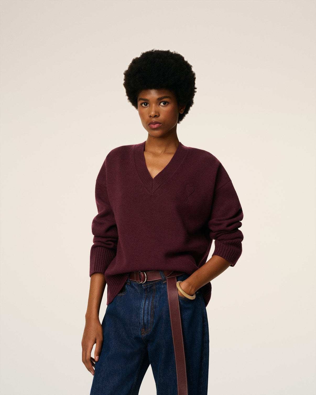 Burgundy Wool V Neck Sweater