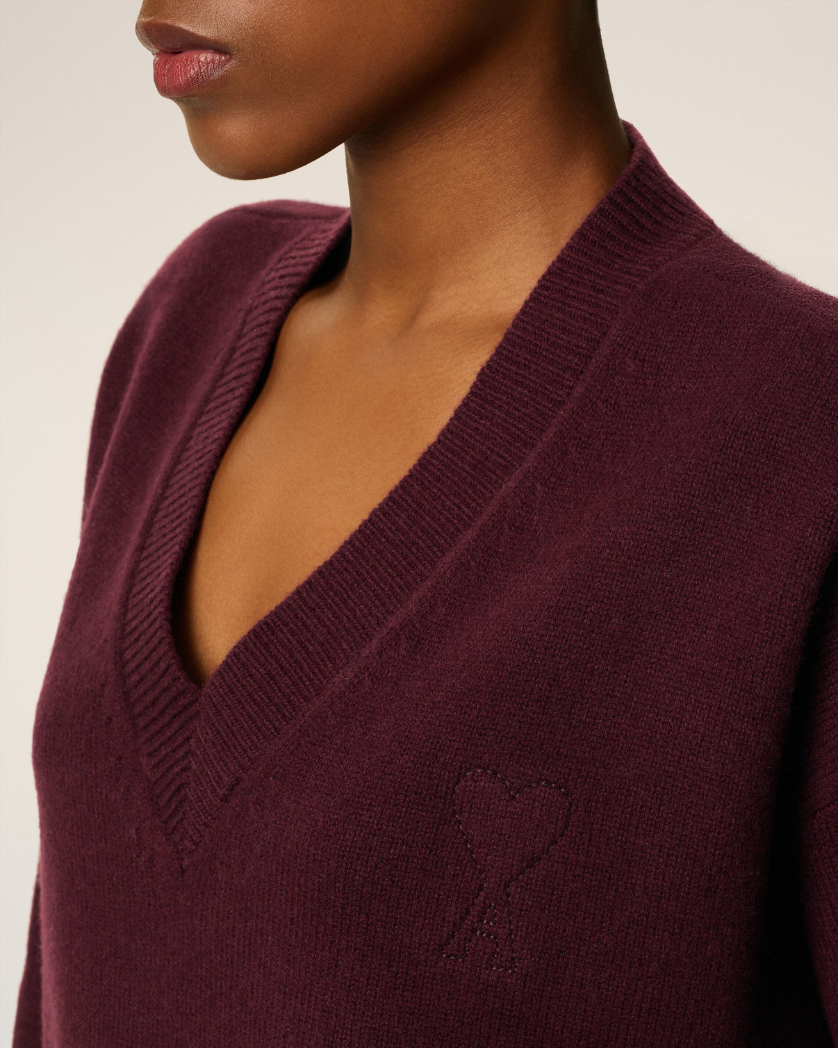 Burgundy Wool V Neck Sweater
