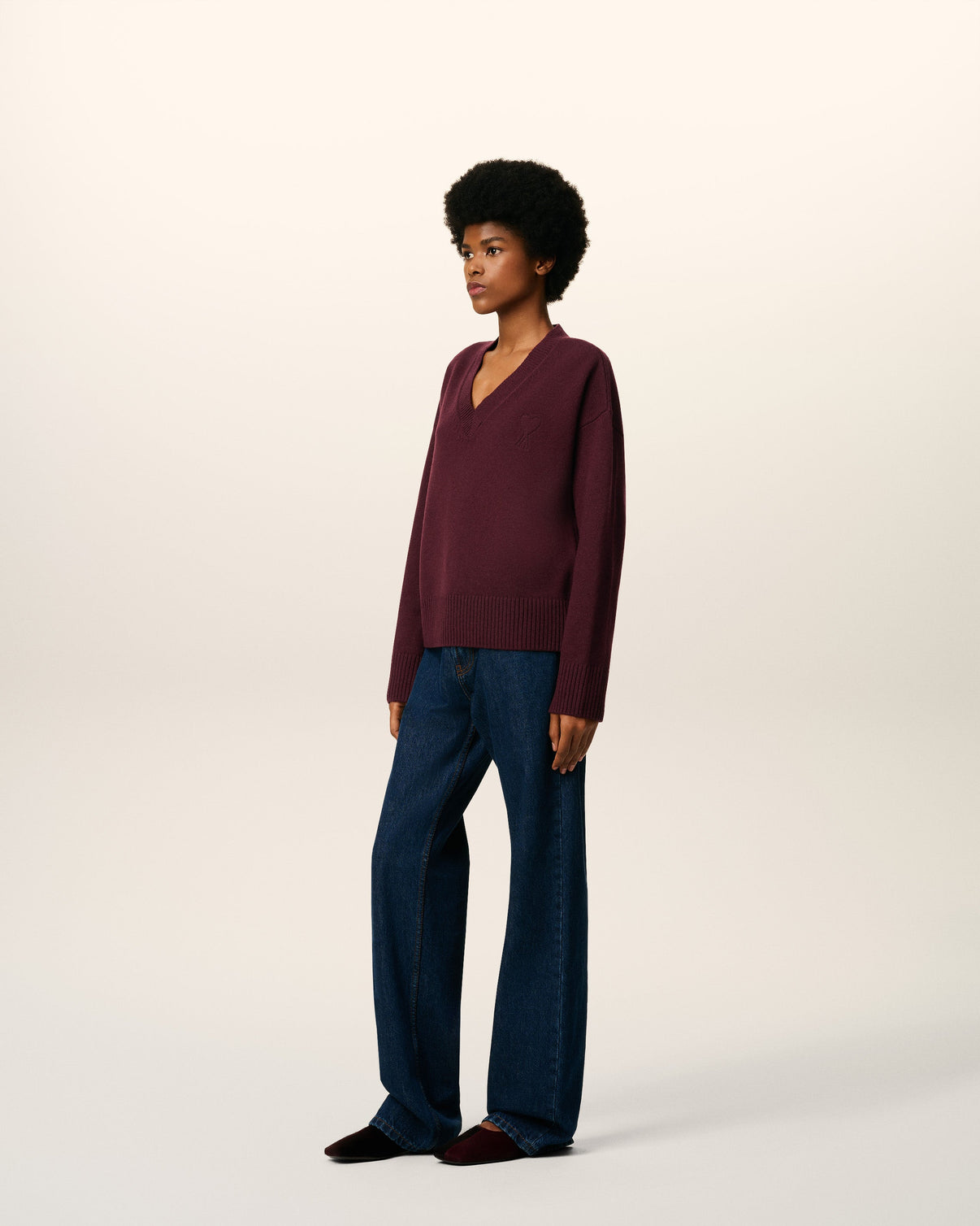 Burgundy Wool V Neck Sweater