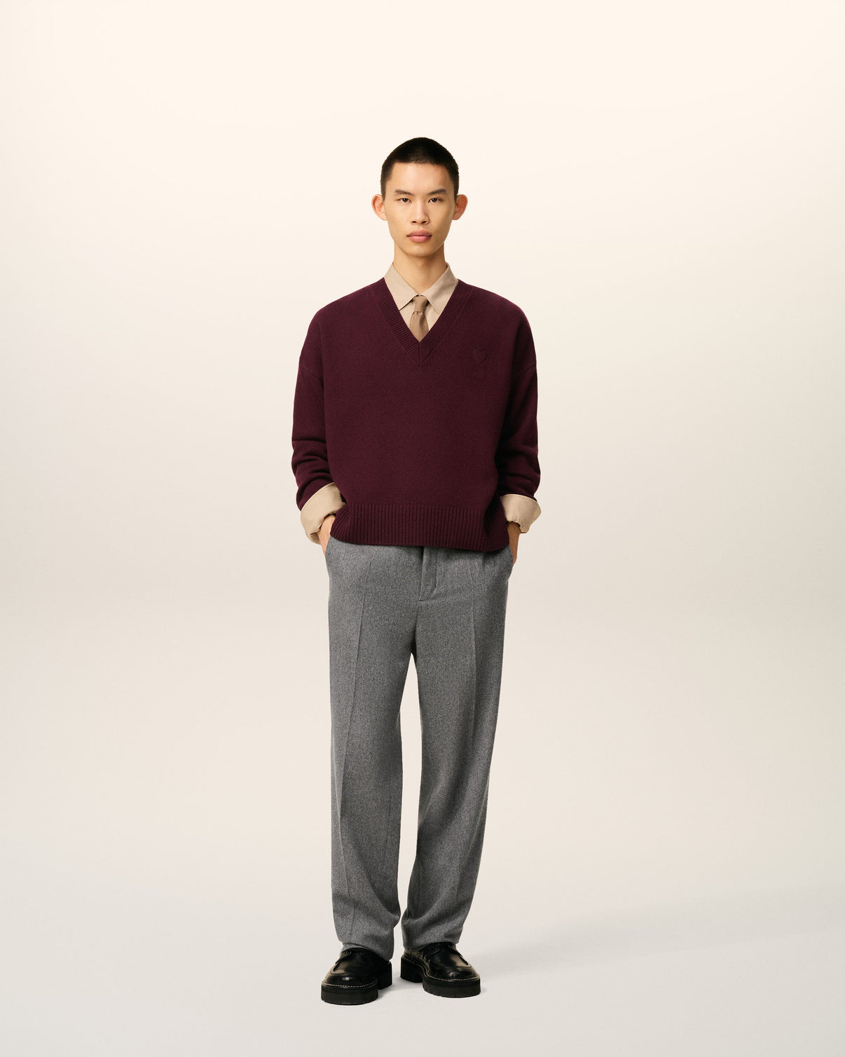 Burgundy Wool V Neck Sweater