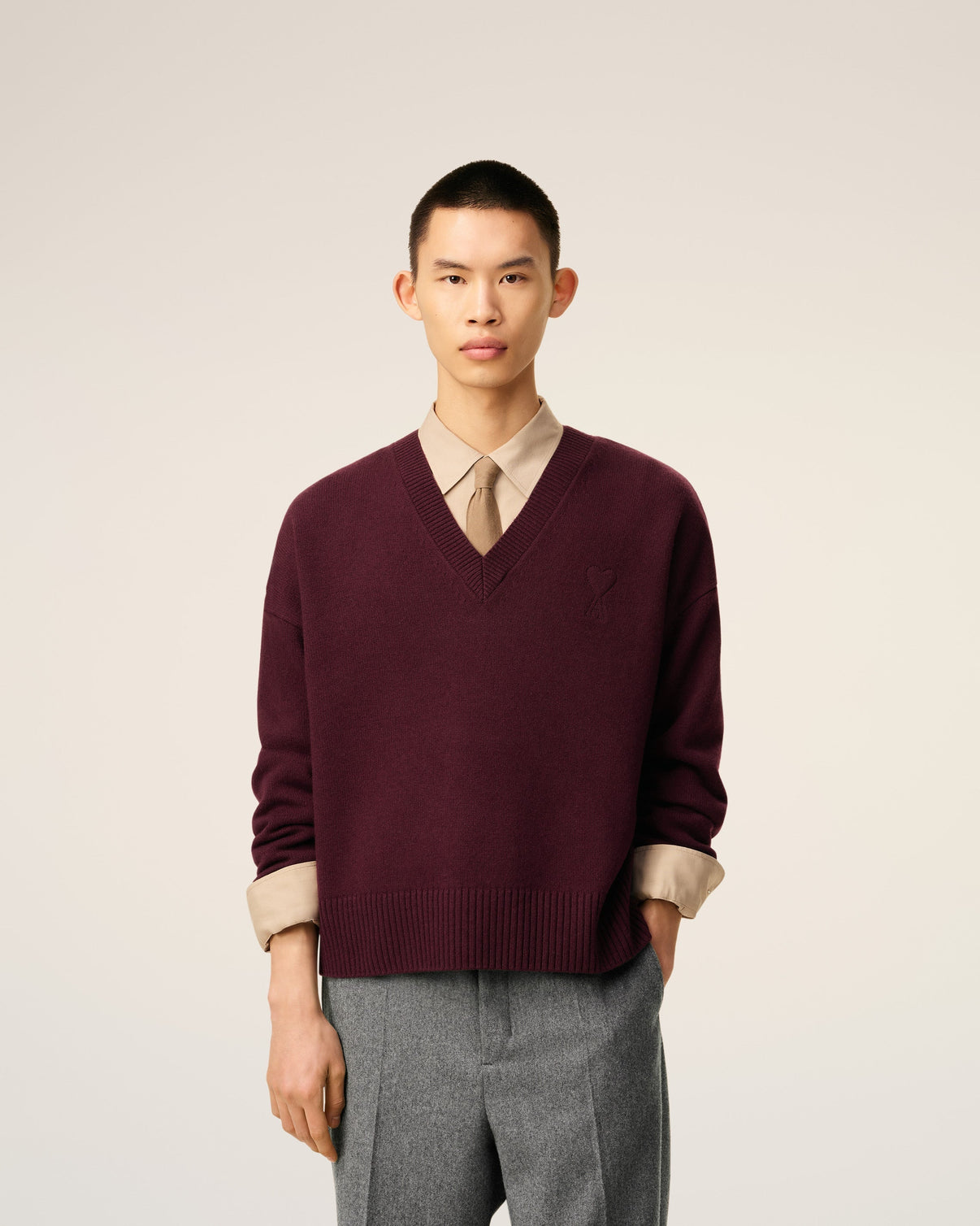 Burgundy Wool V Neck Sweater