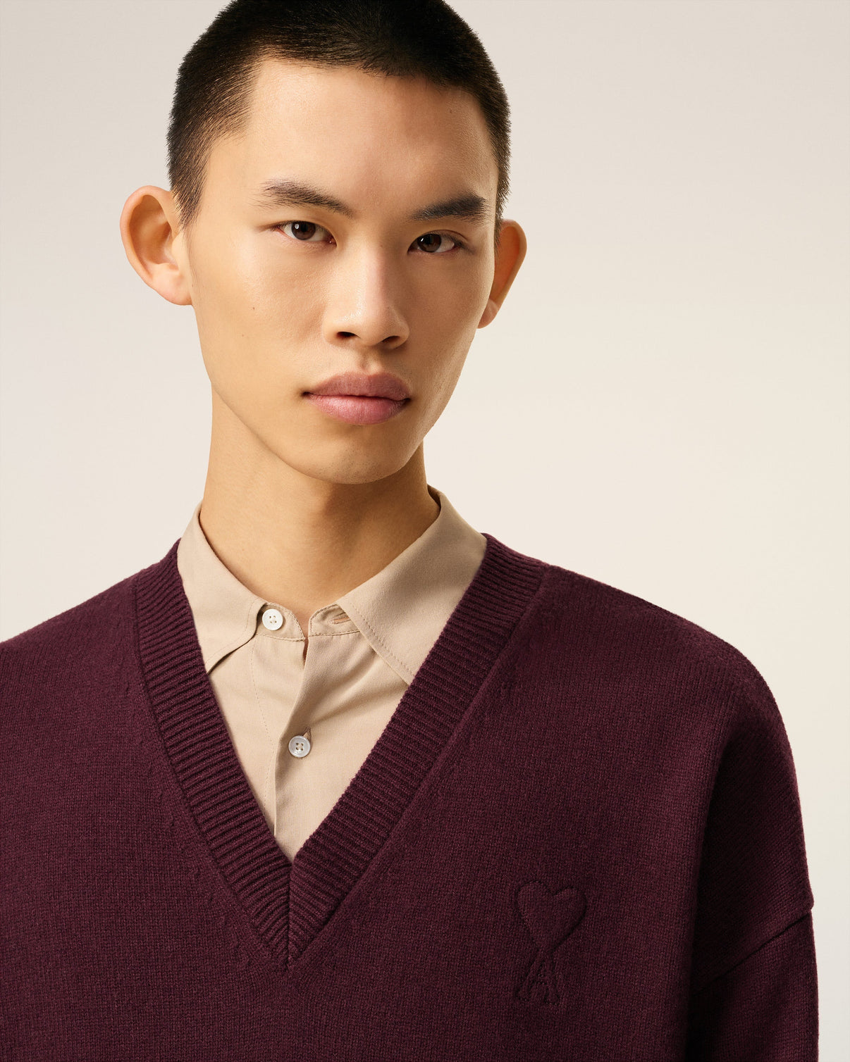Burgundy Wool V Neck Sweater