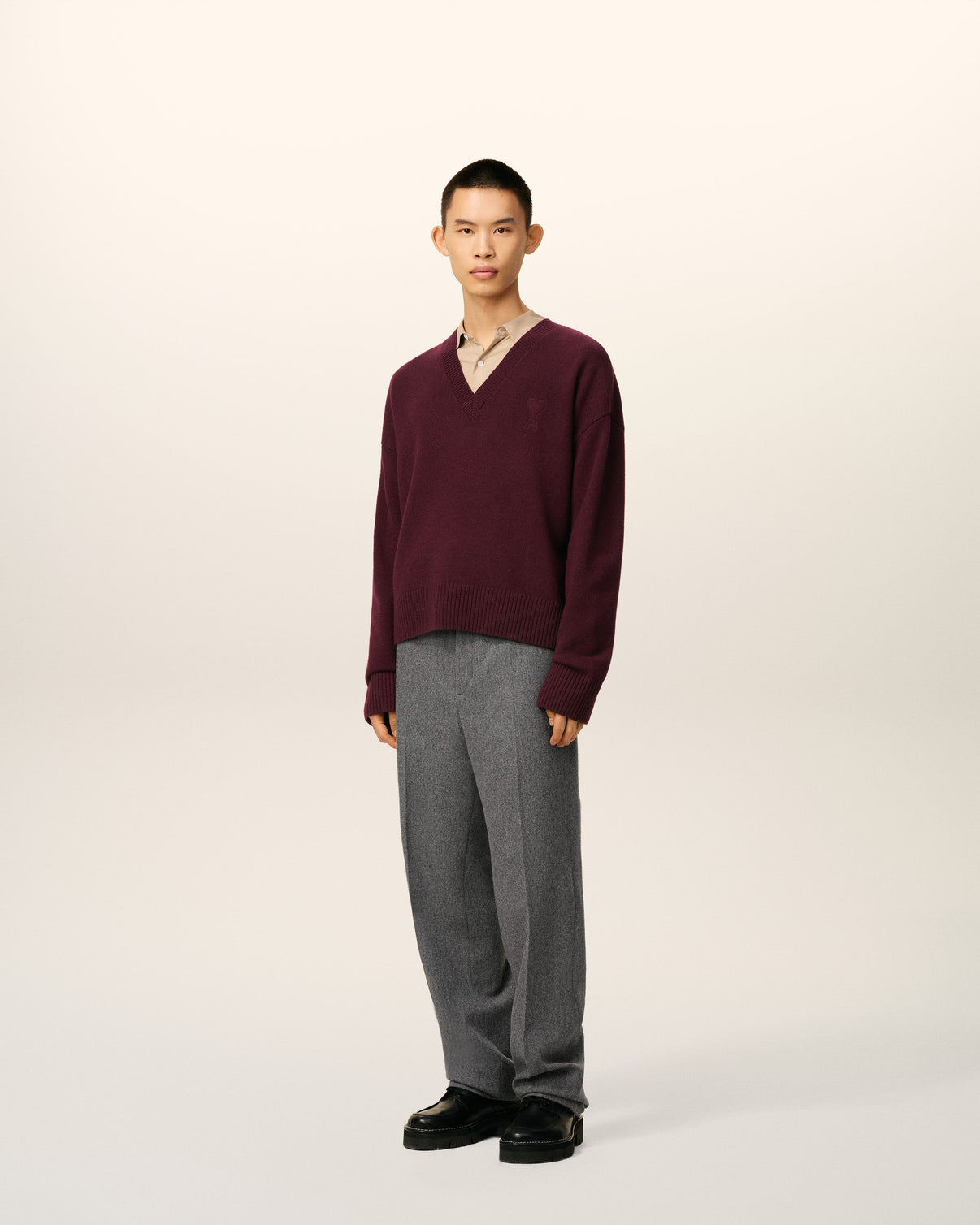 Burgundy Wool V Neck Sweater