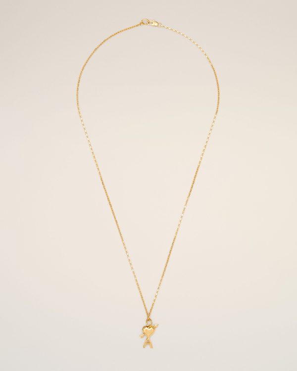 Gold brass necklace with hammered heart arrow