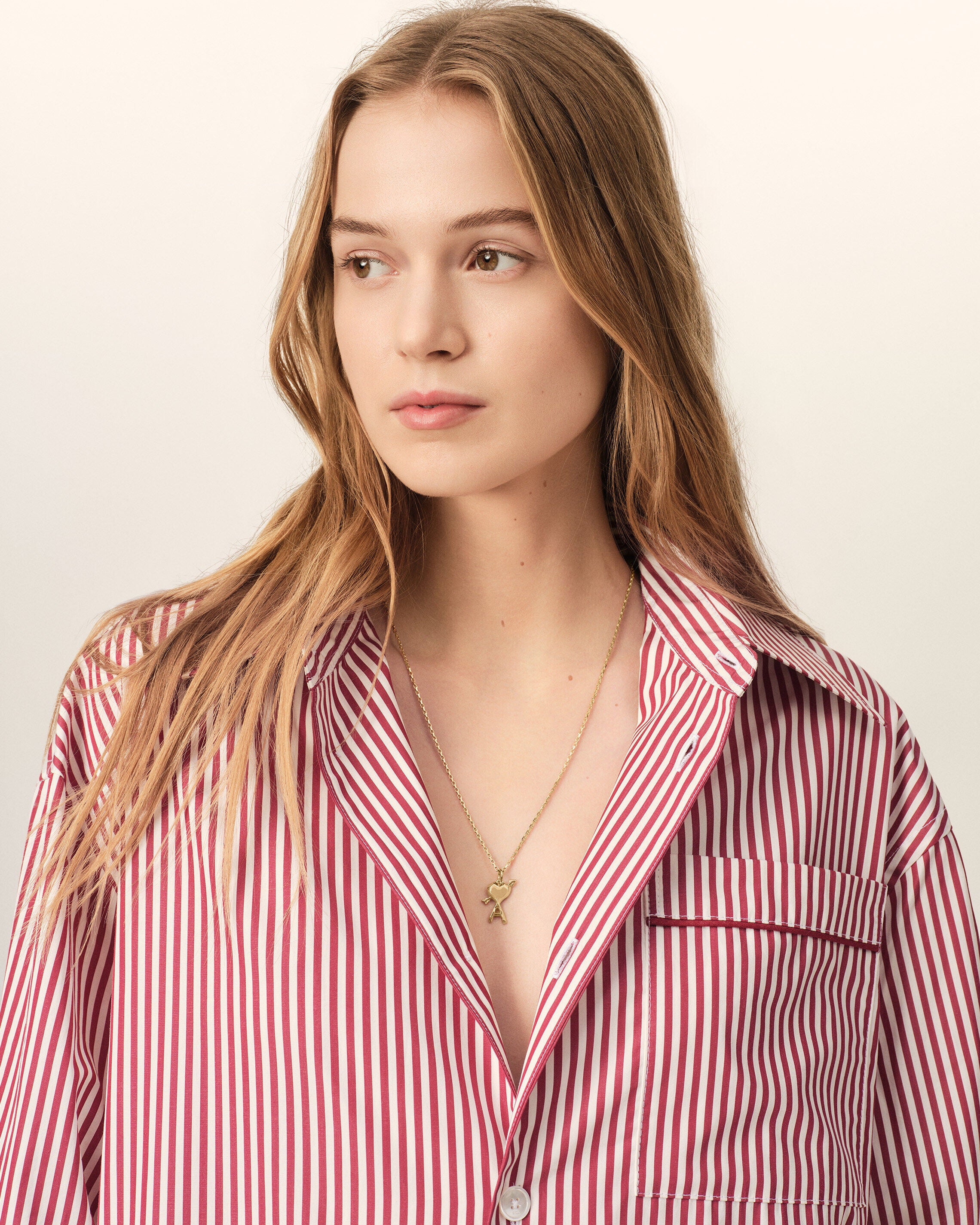 Gold brass necklace with hammered heart arrow