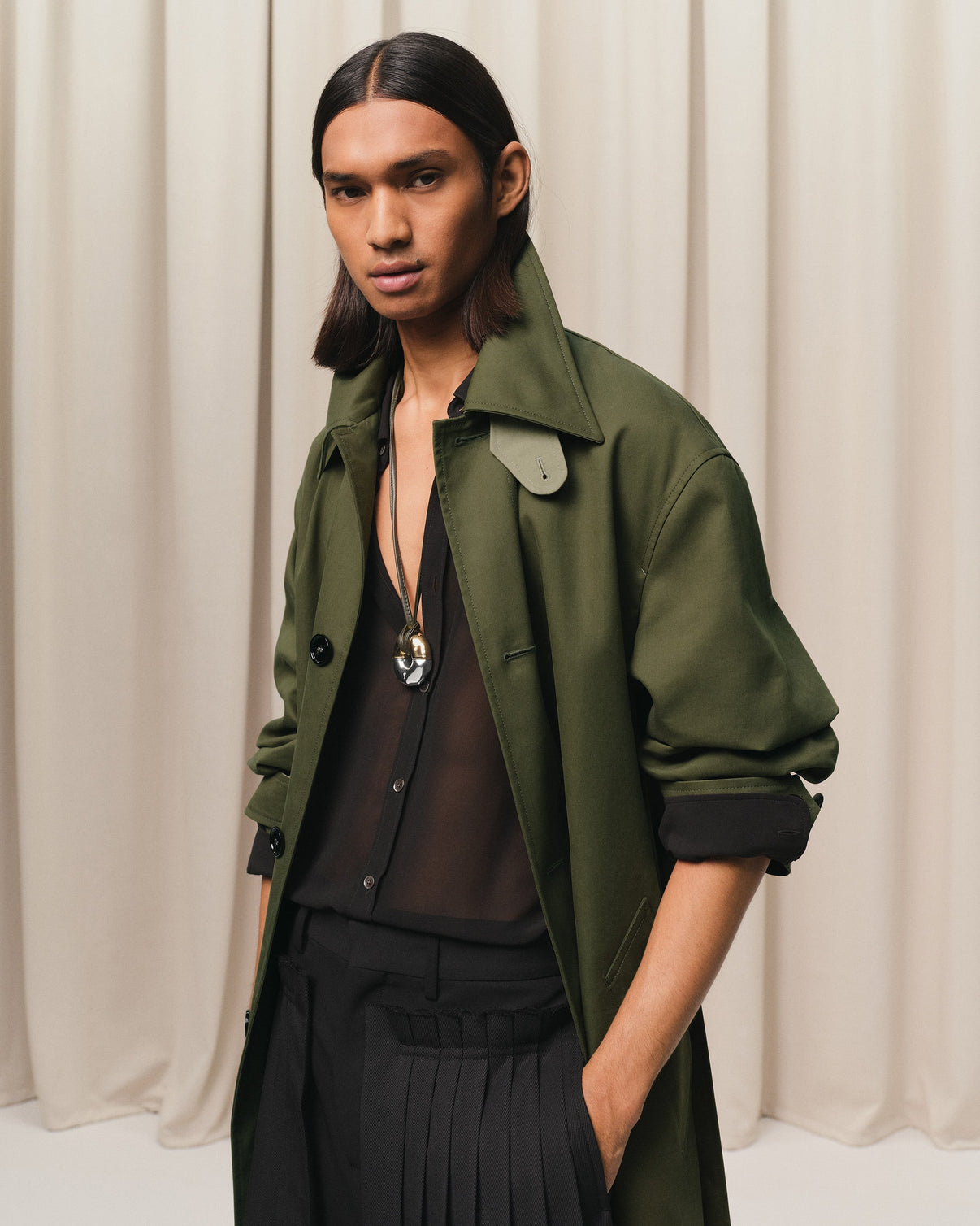 Green Cotton Belted Mac