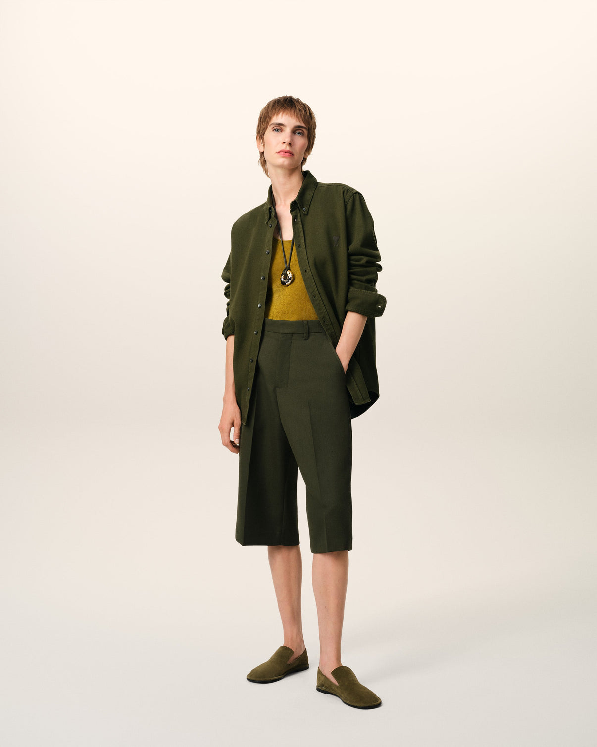 Green Cotton Button-Down Shirt