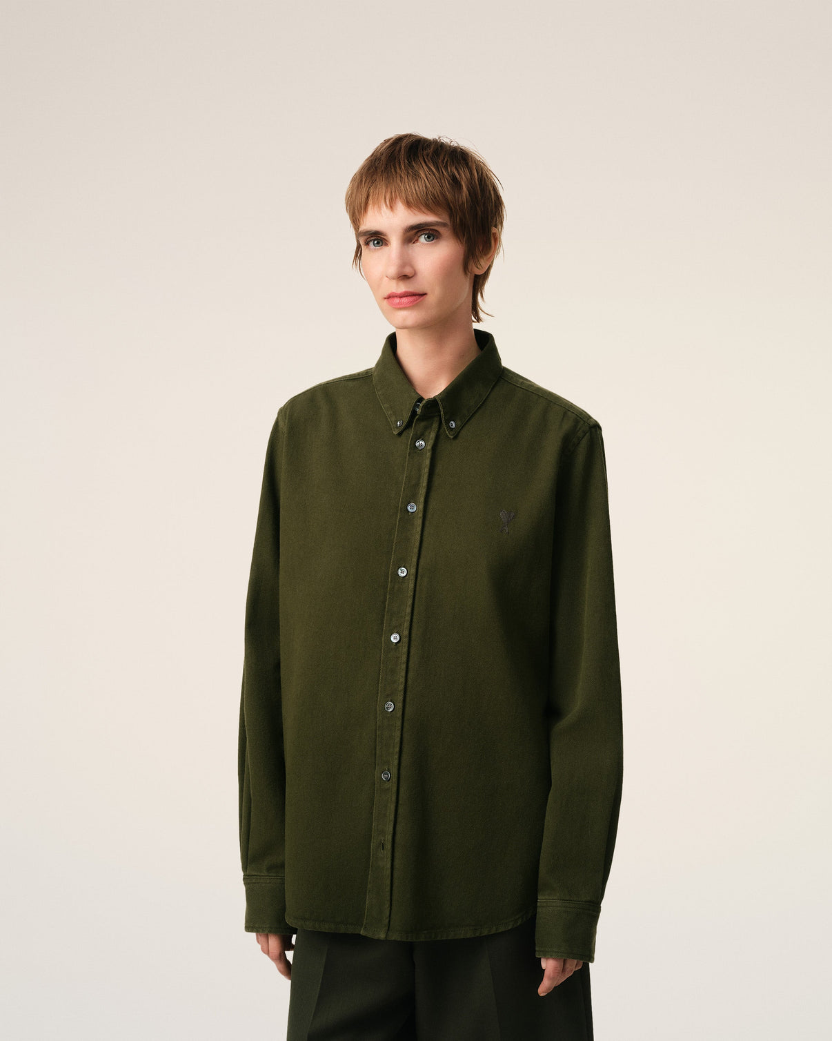 Green Cotton Button-Down Shirt