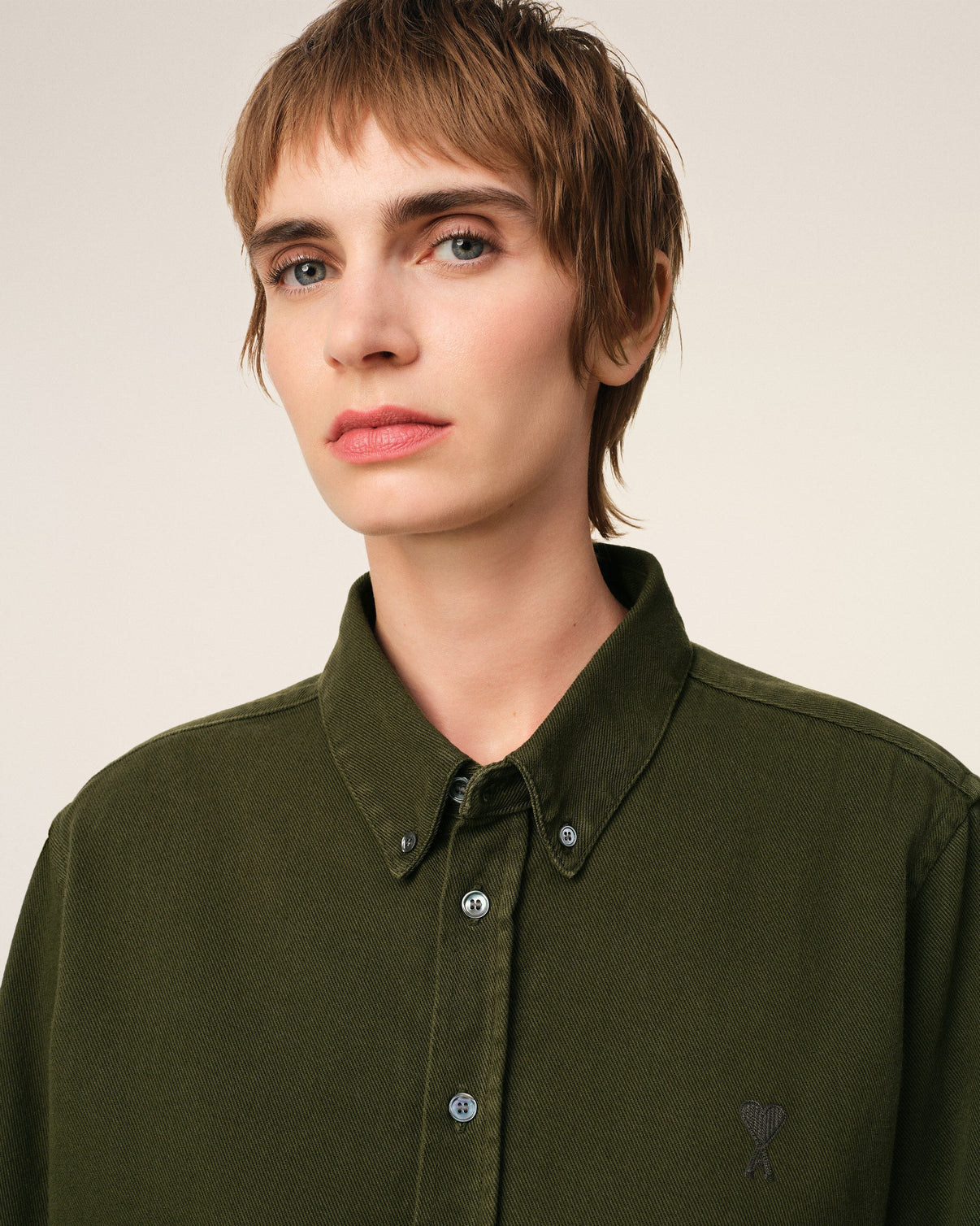 Green Cotton Button-Down Shirt
