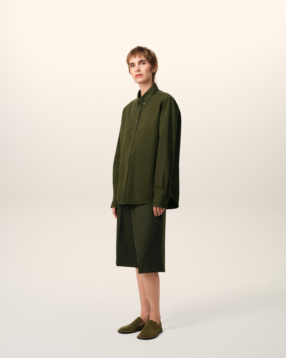 Green Cotton Button-Down Shirt