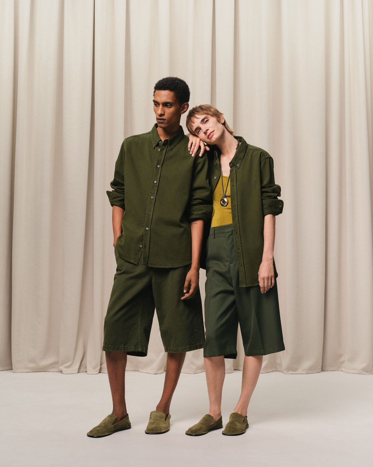 Green Cotton Button-Down Shirt