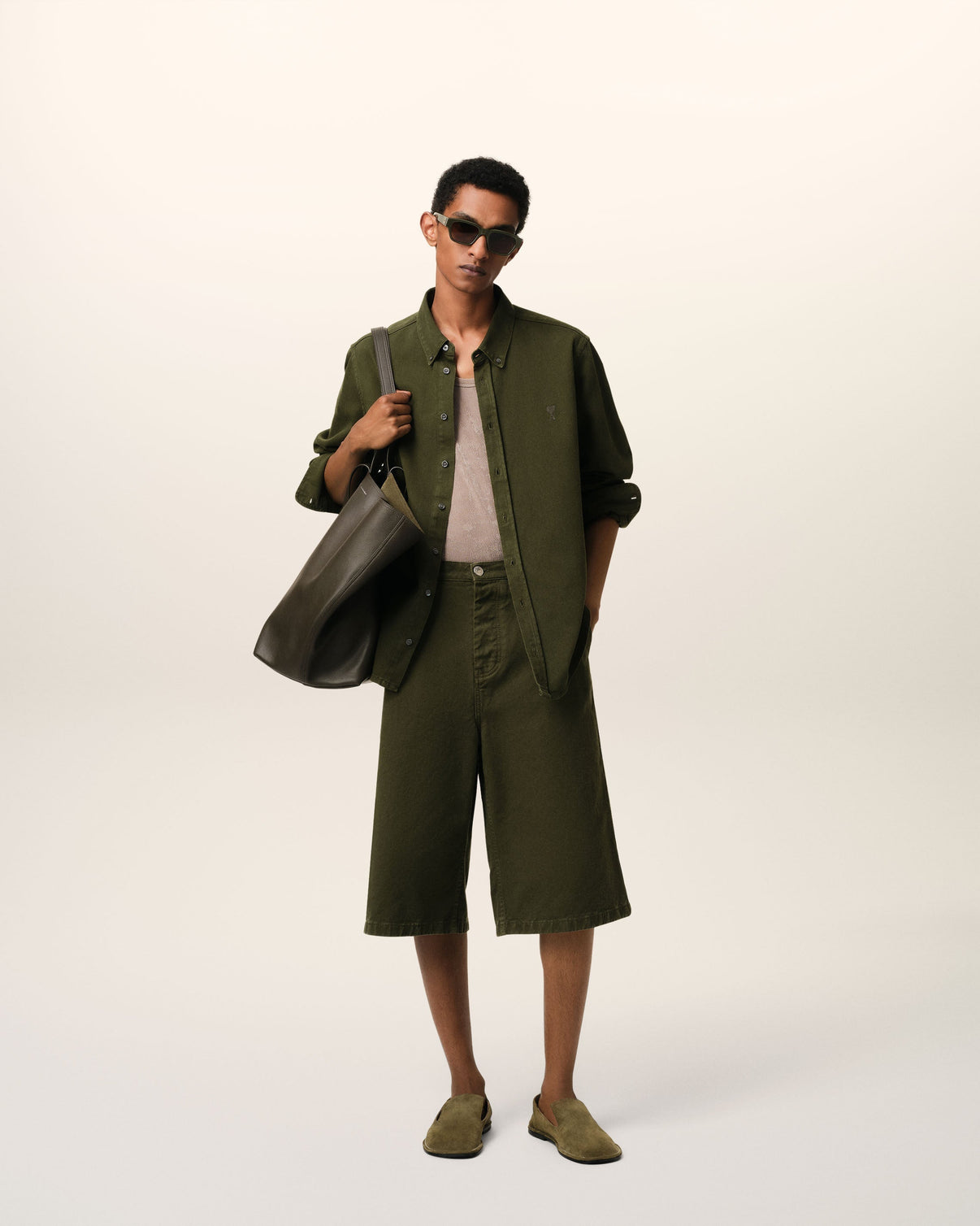 Green Cotton Button-Down Shirt