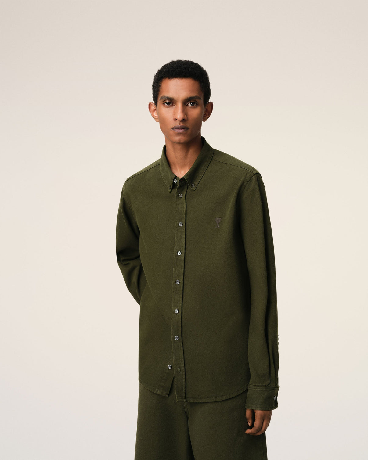 Green Cotton Button-Down Shirt
