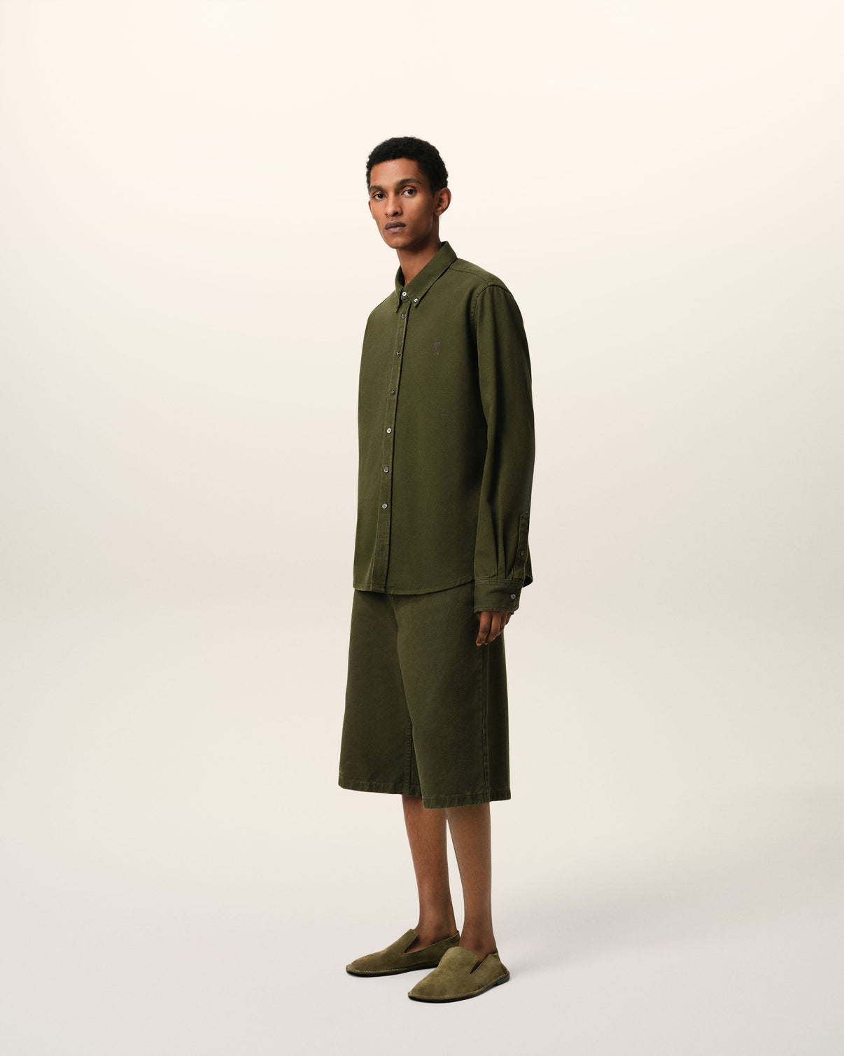 Green Cotton Button-Down Shirt