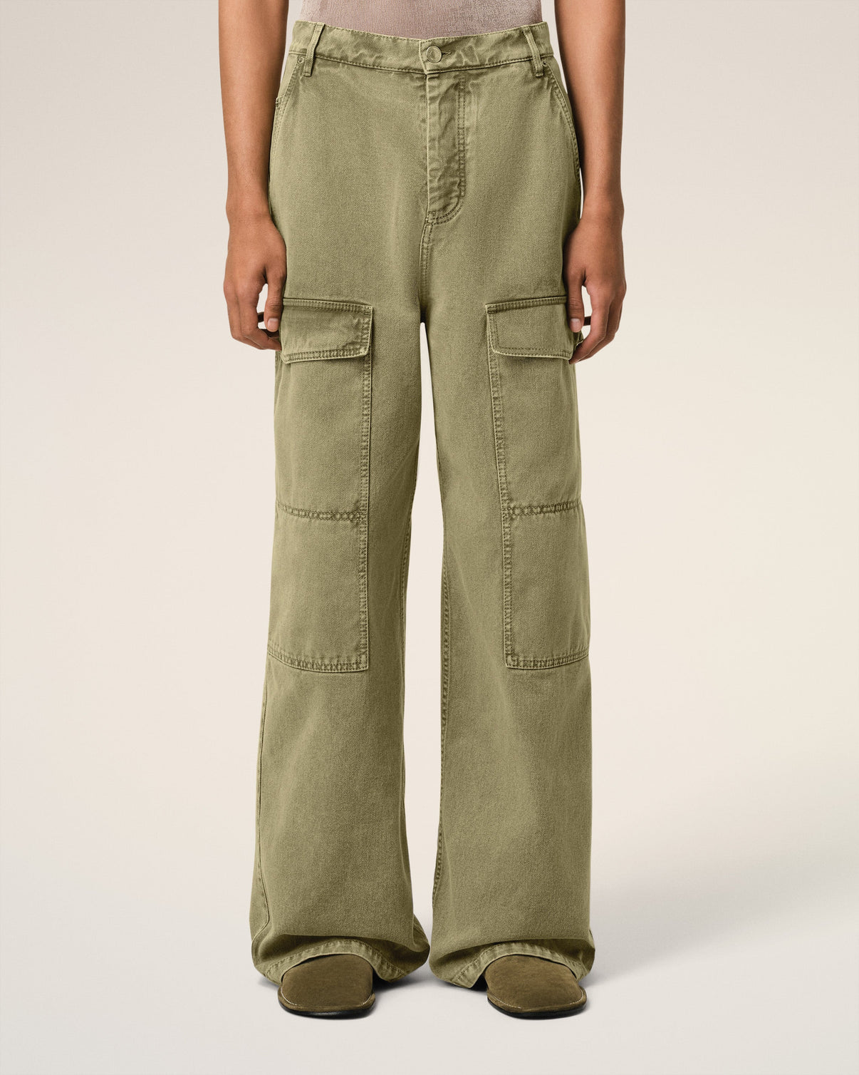 Green Cotton Cargo Wide Fit Jeans