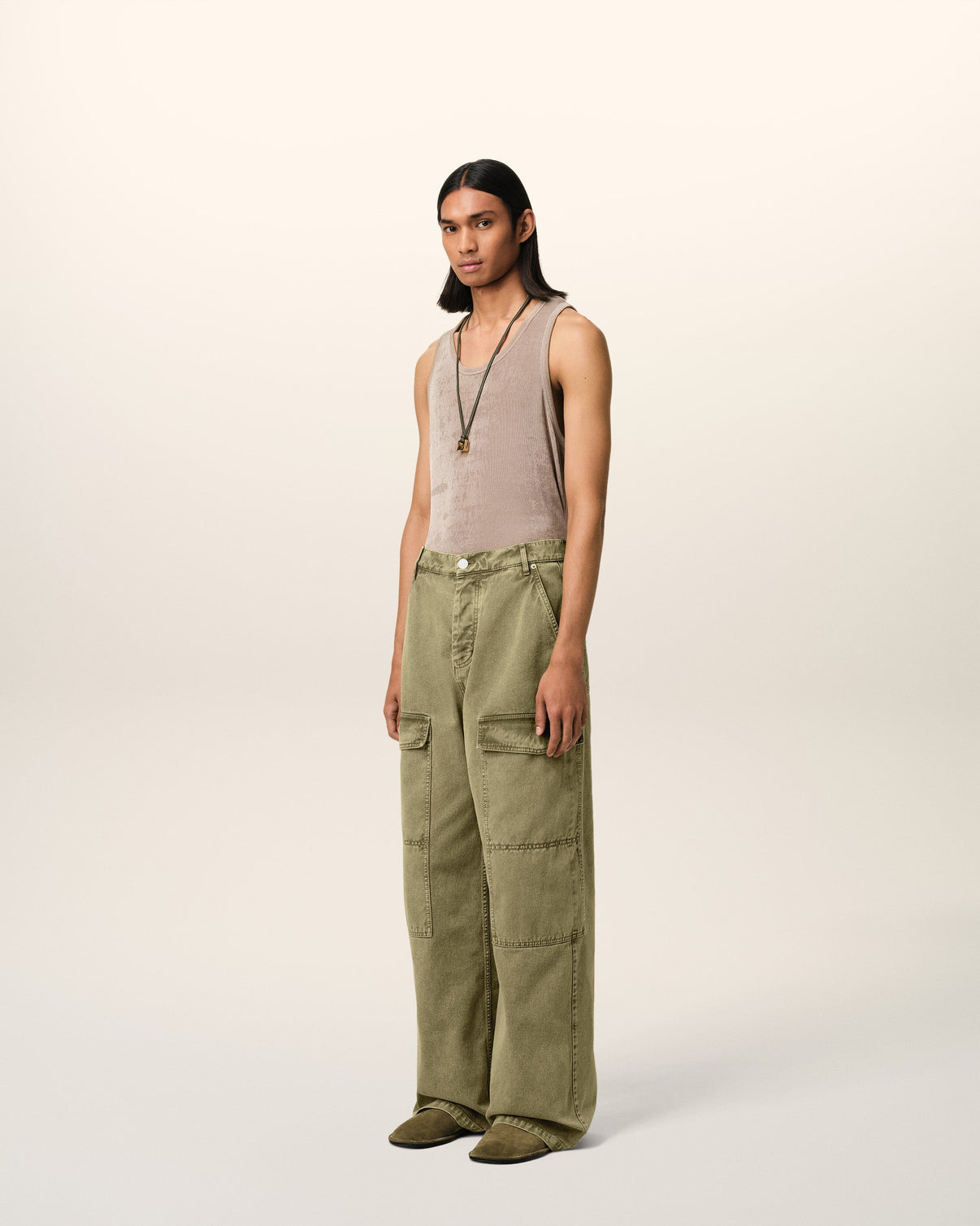 Green Cotton Cargo Wide Fit Jeans