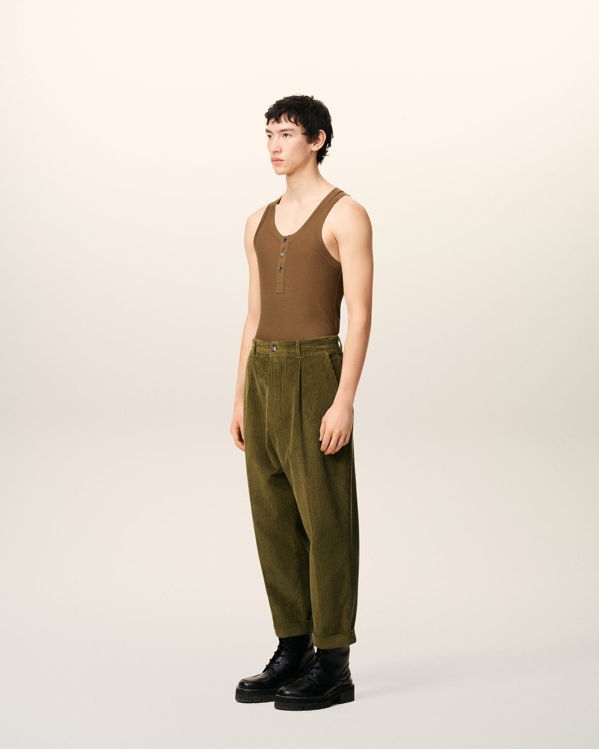 Green Cotton Carrot Corduroy Oversized Trousers
