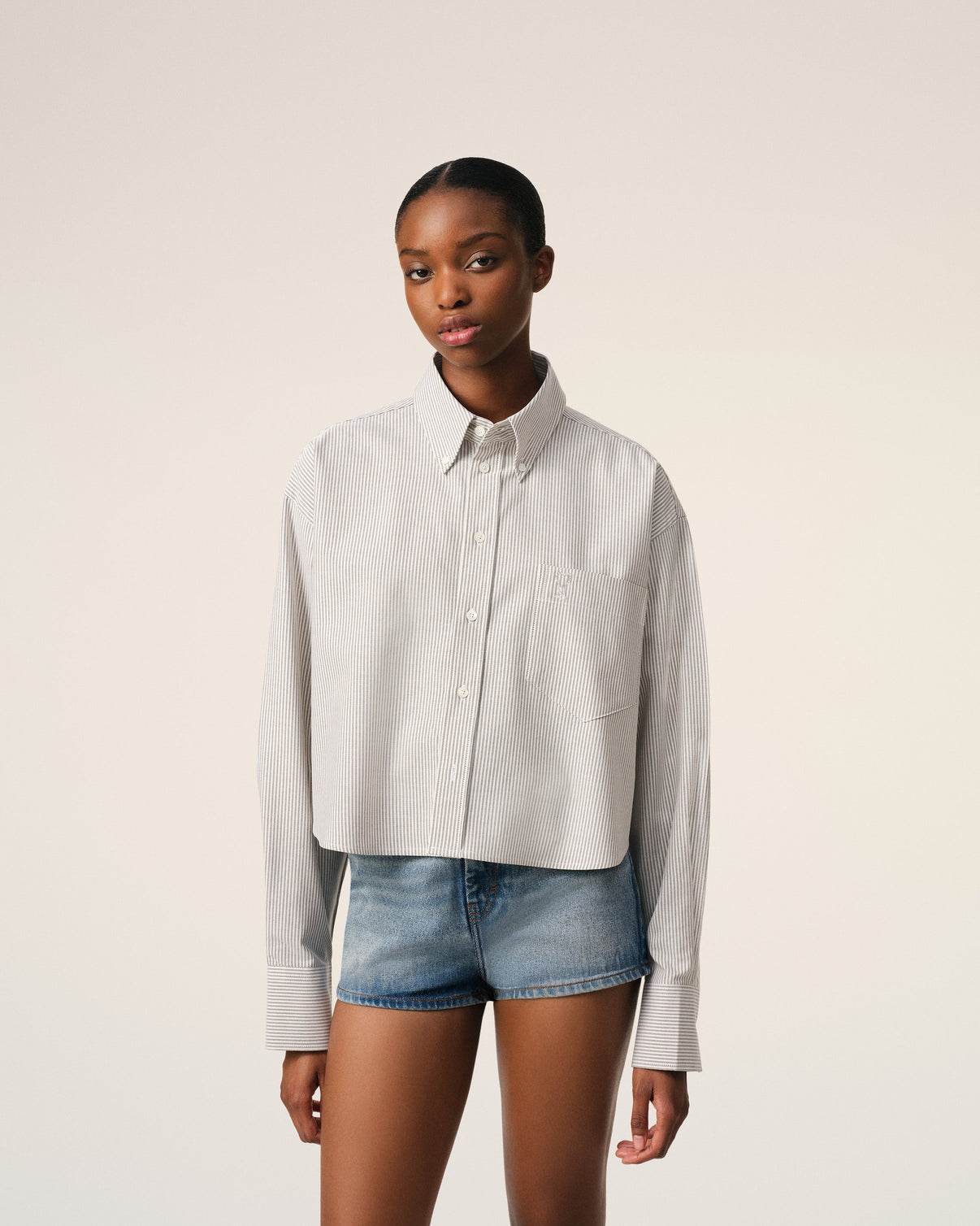 Green Cotton Cropped Oversized Shirt