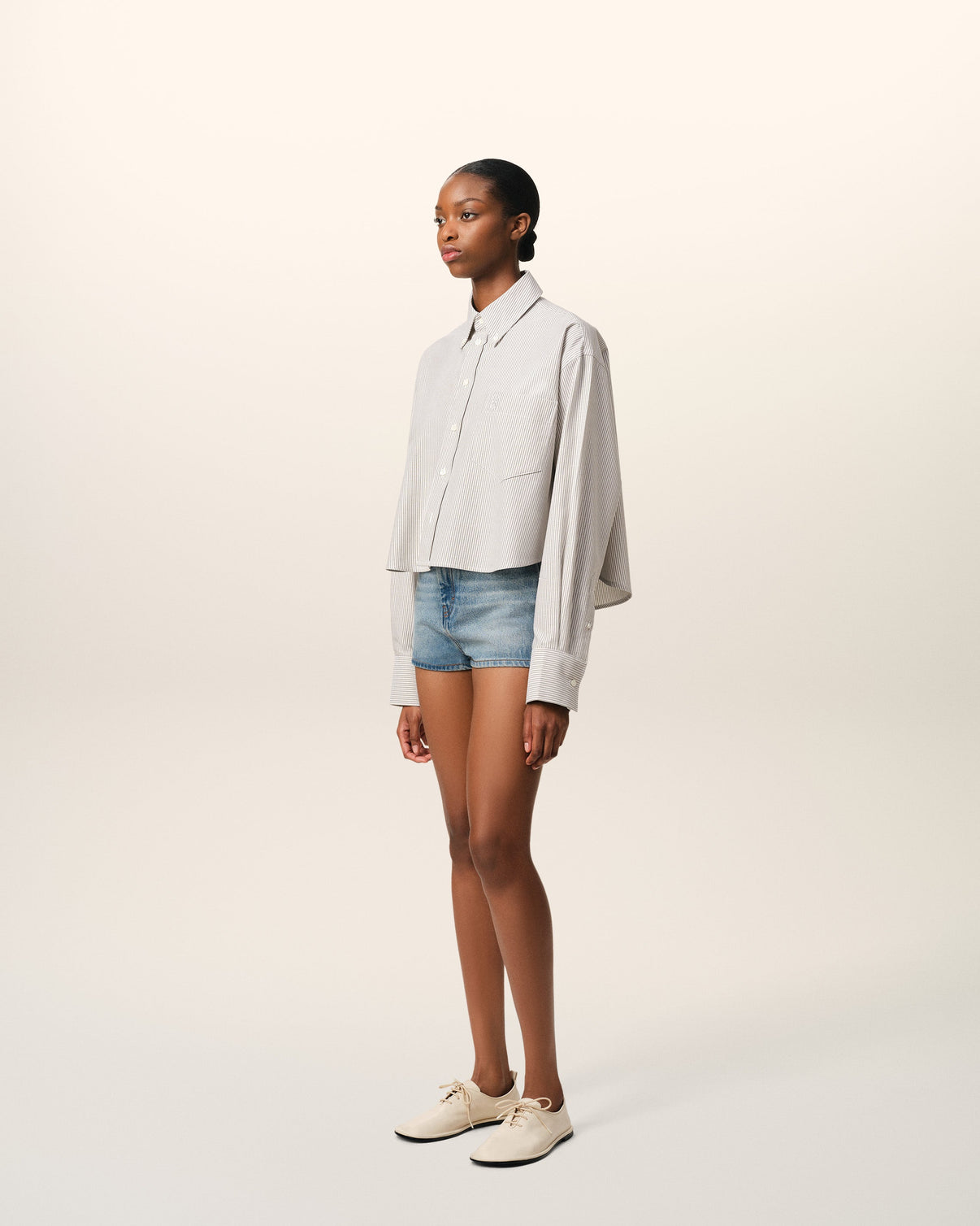 Green Cotton Cropped Oversized Shirt