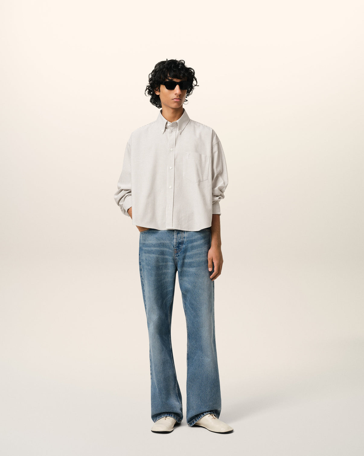 Green Cotton Cropped Oversized Shirt