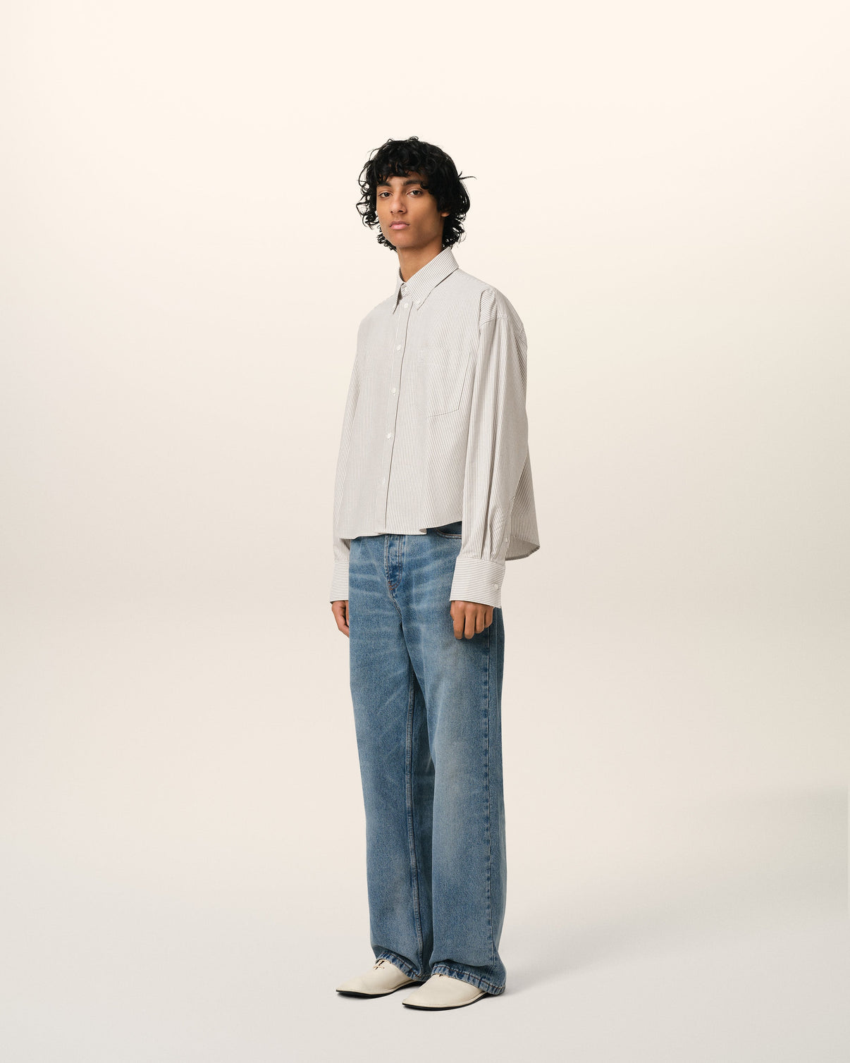 Green Cotton Cropped Oversized Shirt