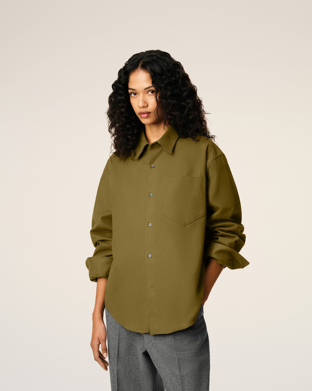 Green Cotton Embossed Boxy Shirt