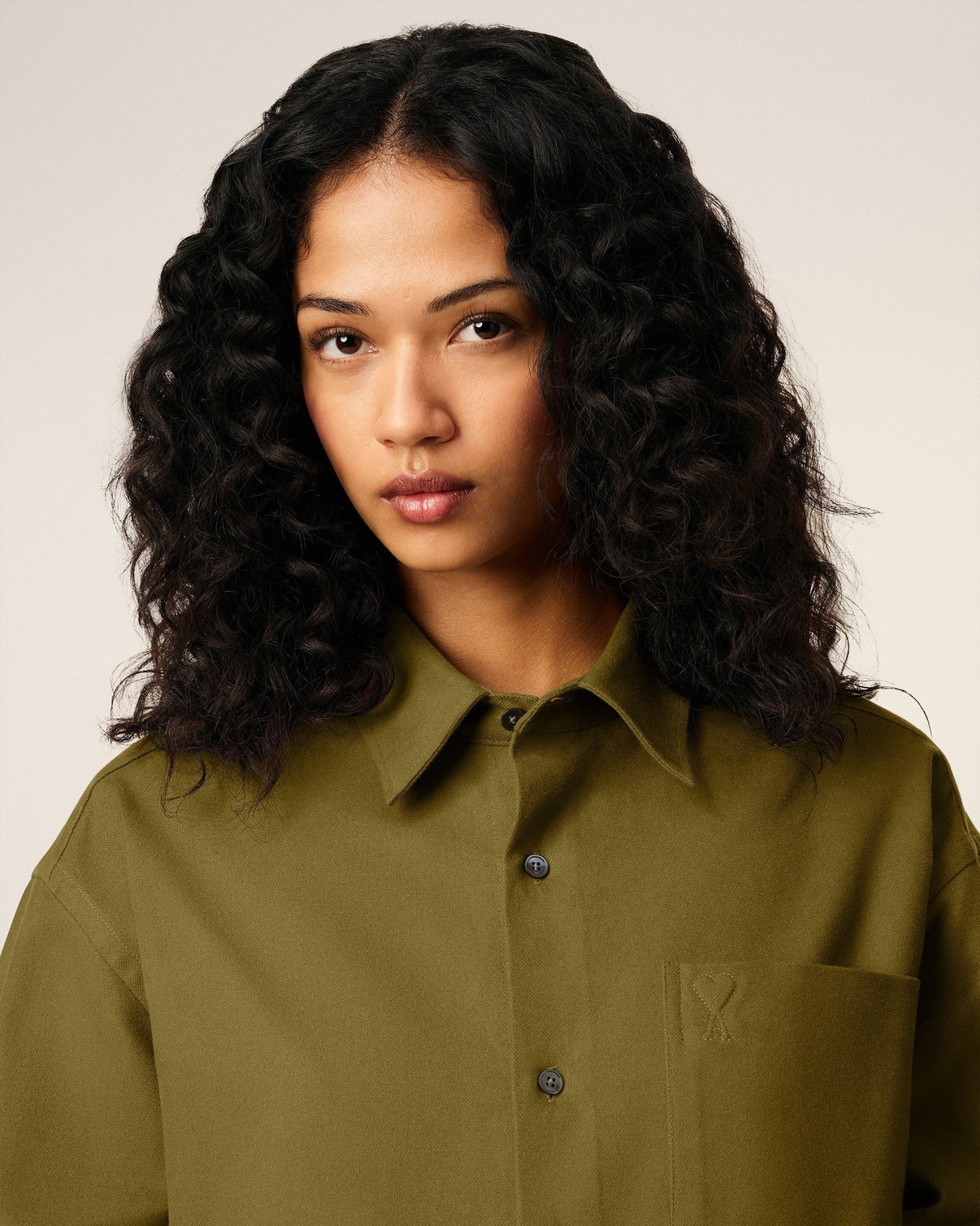 Green Cotton Embossed Boxy Shirt