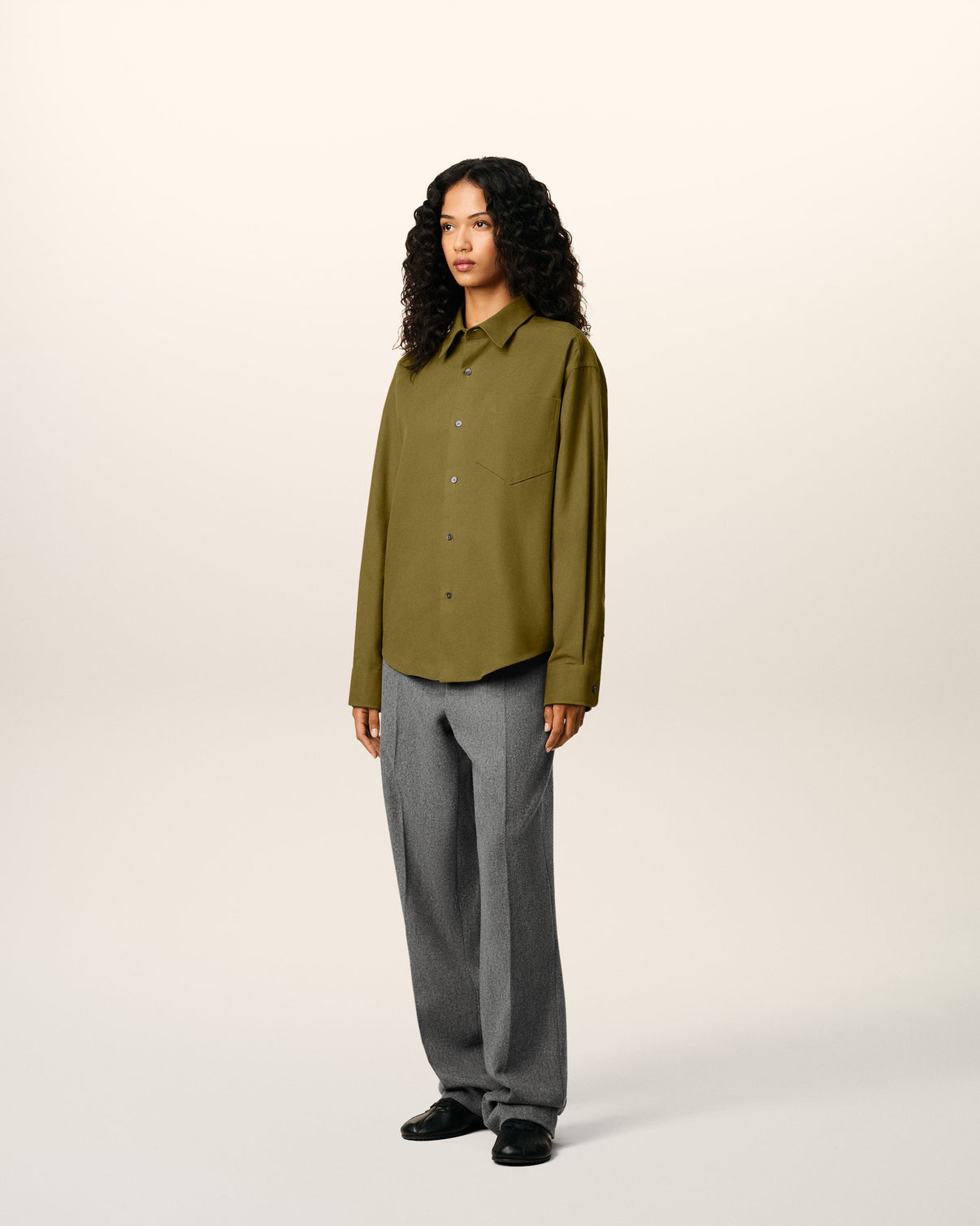 Green Cotton Embossed Boxy Shirt
